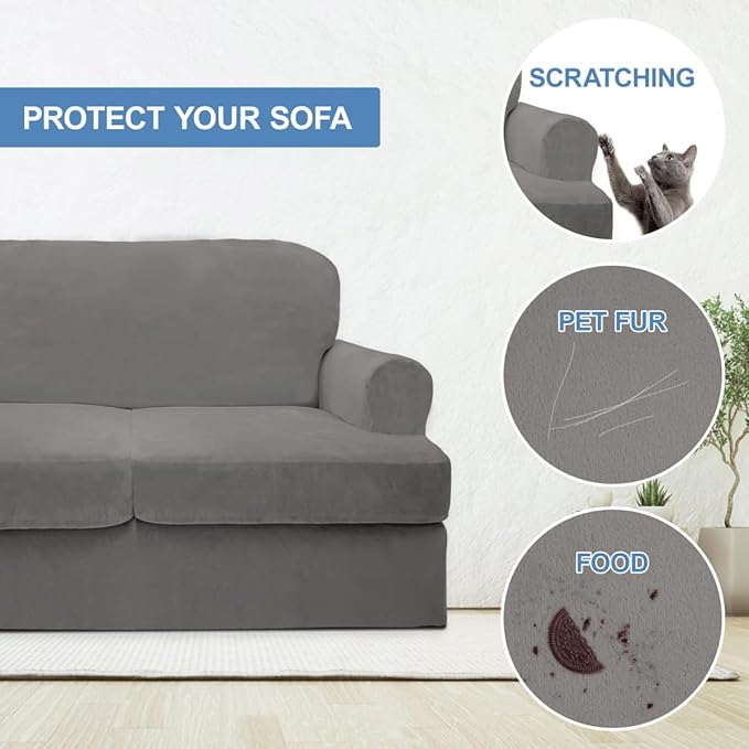 CUCRAF Cushion Sofa Cover 3 Piece Slipcovers, Soft Thick Velvet Couch Cover