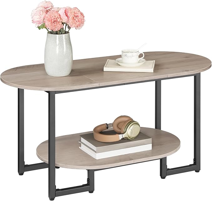 HOOBRO Coffee Table for Living Room, Oval Small Coffee Table