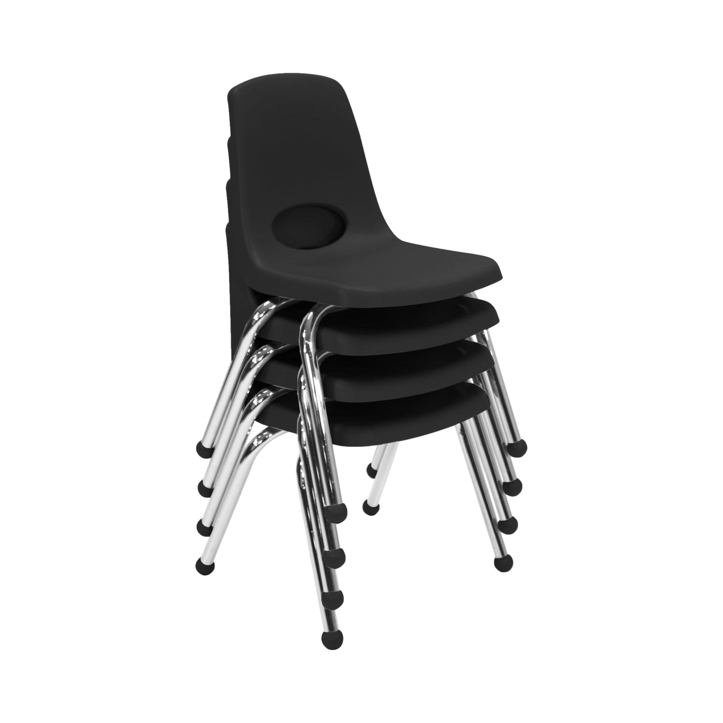 FDP 14" School Stack Chair, Stacking Student Seat with Chromed Steel Legs and Ball Glides for in-Home Learning or Classroom - Black (4-Pack), 10380-BK