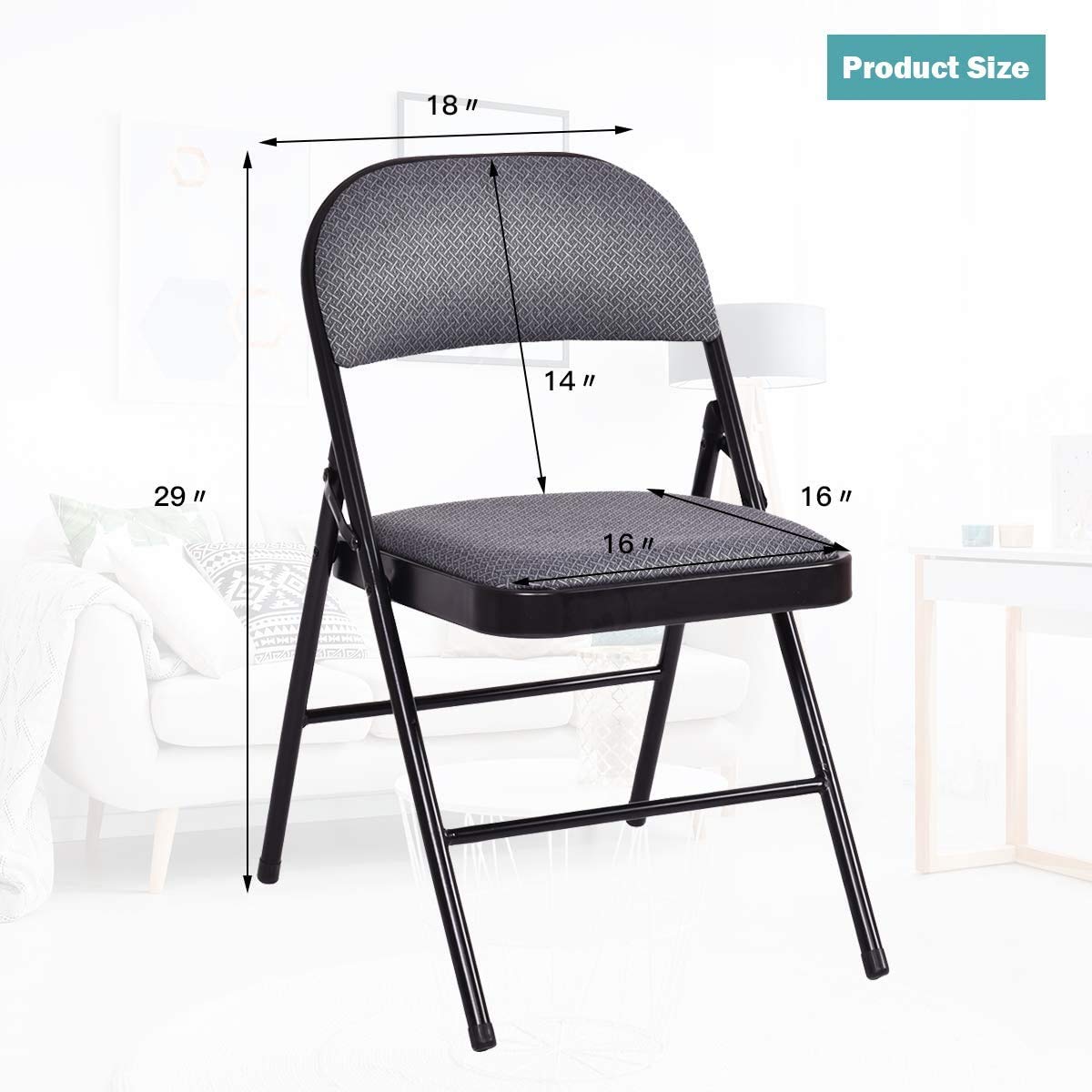 Giantex ReunionG 4 PCS Folding Chair, 4-Pack Portable Chairs with Upholstered Padded Seat and Back, Metal Frame Home Office Chairs (4 PCS)