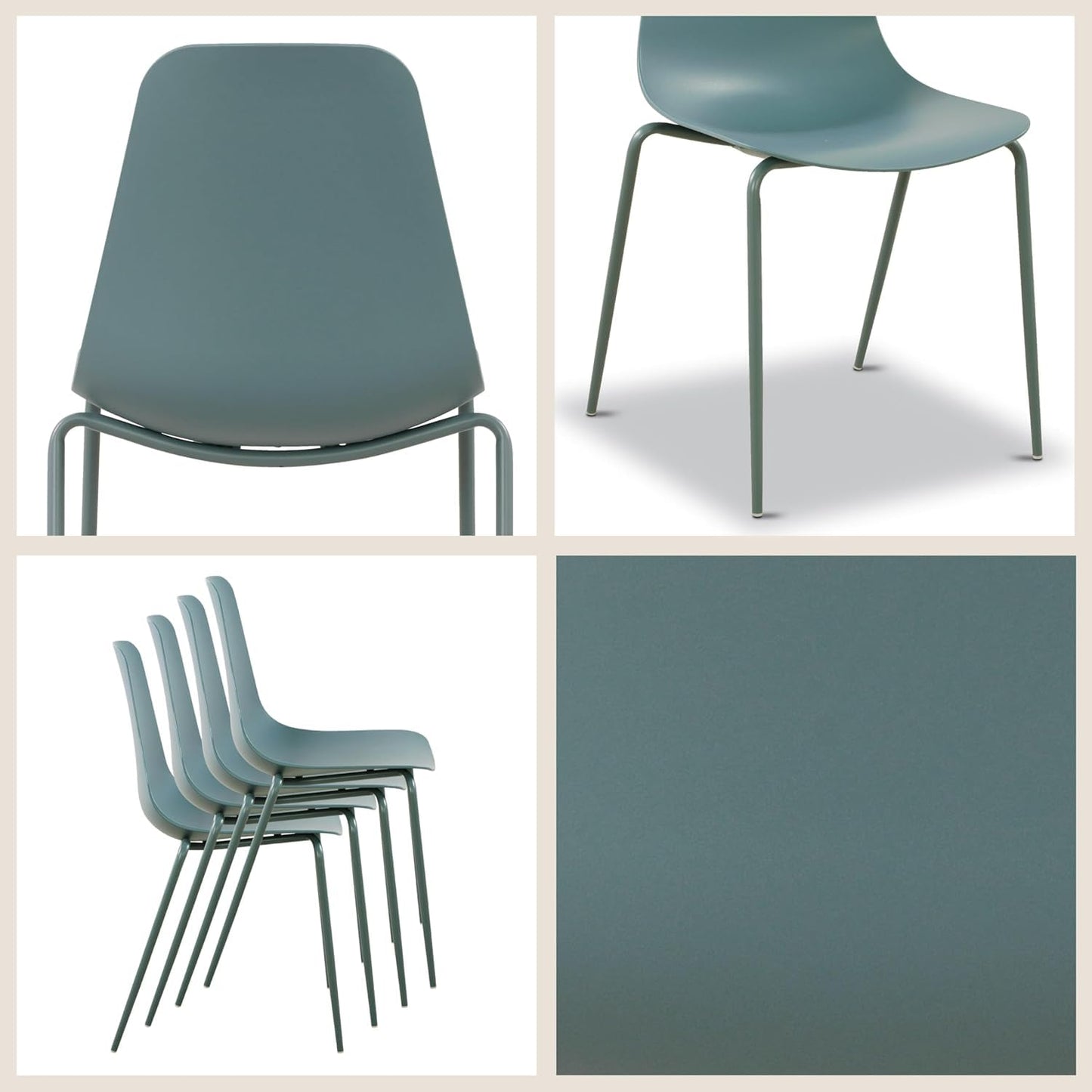 Poly & BARK Isla Stackable Dining Chairs Set of 4 – Mid Century Modern Plastic Dining Chair with Metal Legs – Kitchen & Dining Room Chairs – Dining Table Chairs Set – Indoor/Outdoor – Coastal Blue