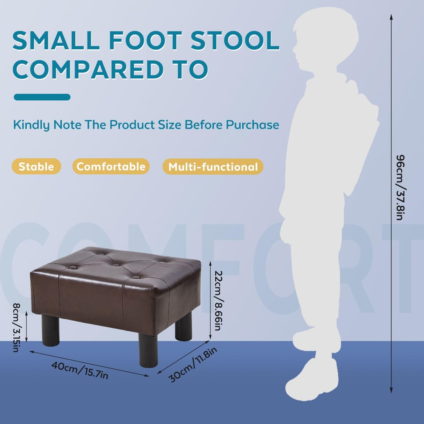 FIMIVIBI Small Foot Stool Ottoman, Faux Leather Footstool Ottoman Foot Rest for Couch, Rectangle Footstools and Ottomans Small for Living Room, Entryway and Bedroom (Brown)