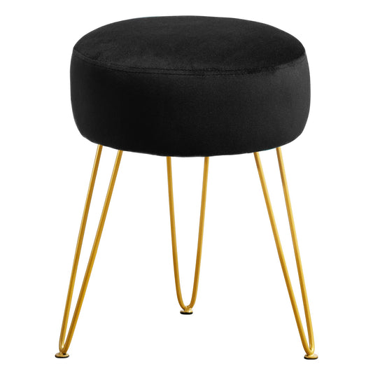 LUE BONA Vanity Stool, Black Vanity Stools for Makeup Room, Round Ottoman Foot Stool, Velvet Footrest Vanity Chair for Bathroom Vanity, Bedroom, Living Room, Entryway, Offices