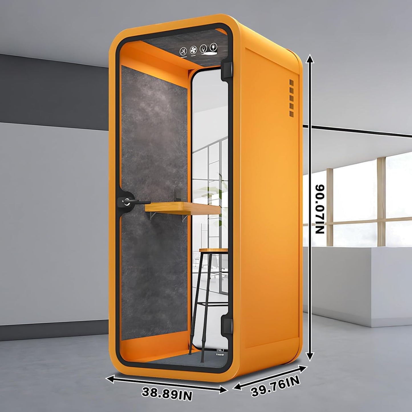 TANOSHII Modern Office Pod Booth 39IN (Honeycomb Aluminum Panel)(Reduce The Sound by 30-40 Decibels) Curved Corner Design,Central Lighting,for Telephone Booth,Study
