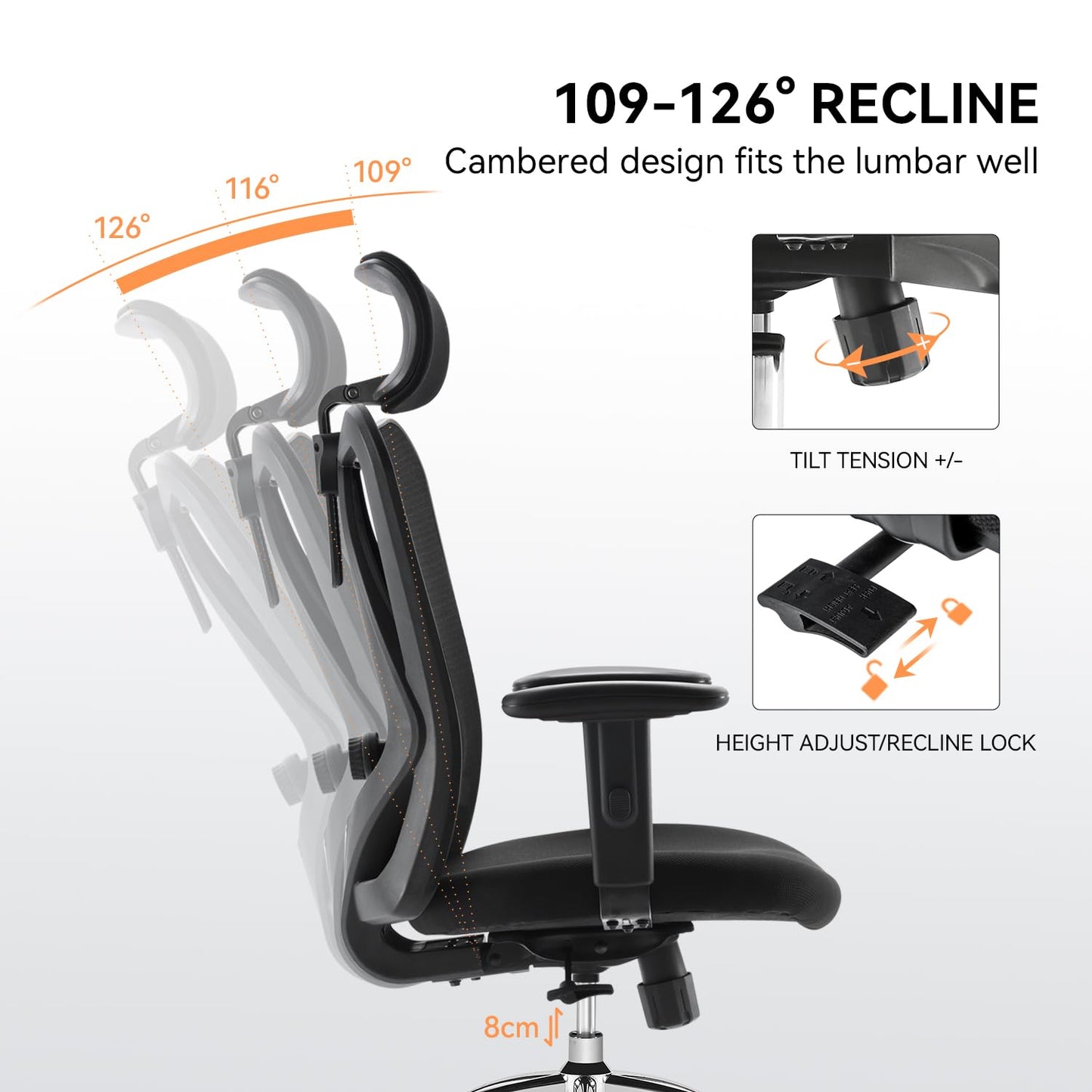 SIHOO M18 Upgraded Wheels Office Chair Ergonomic Desk Chair, Breathable Mesh Design High Back Computer Chair, Adjustable Headrest and Lumbar Support (Light Black)