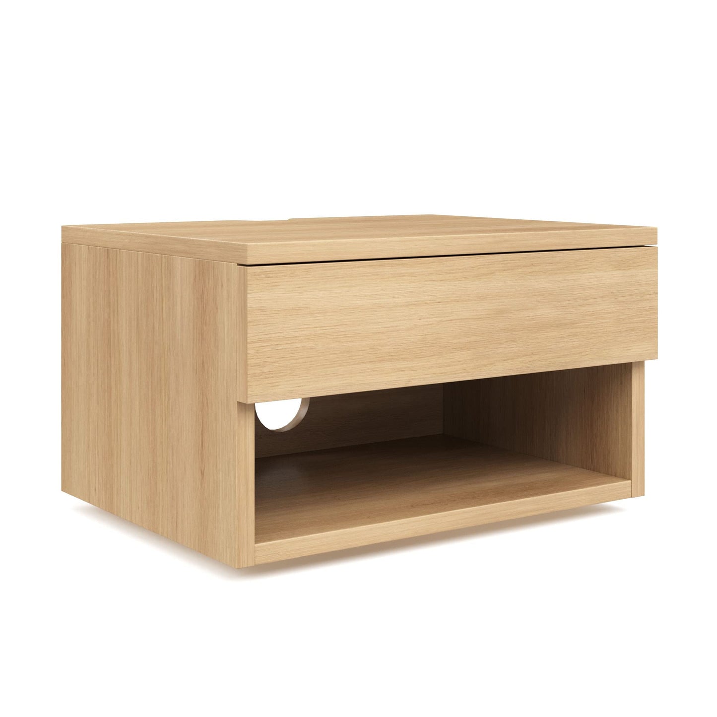 Nathan James Jackson Wall Mounted Floating Bedroom Nightstand with Storage Drawer and Modern Open Shelf Cubby, Light Oak Wood