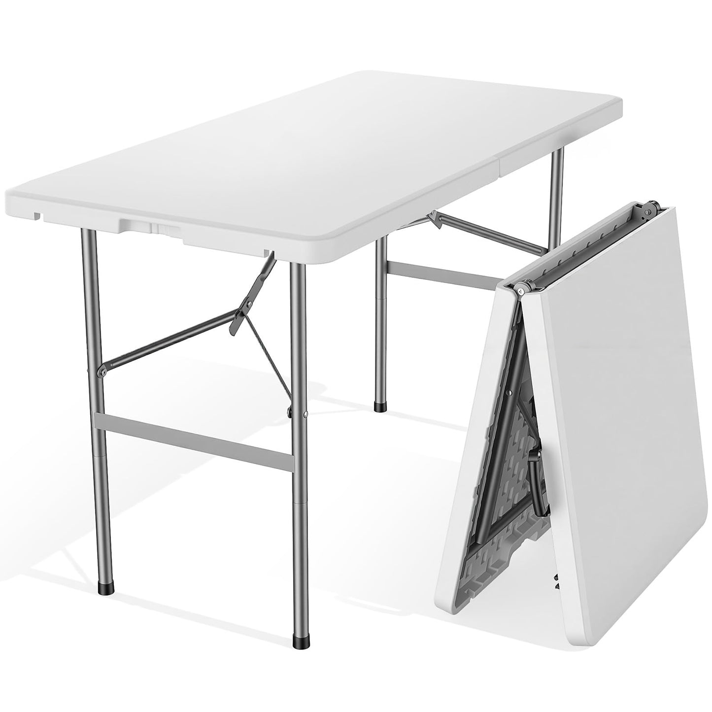 NEWBULIG 4 FT Foldable Table Easy to Fold and Store, Folding Picnic Table for Picnic Camping Kitchen Dining Party Outdoor Indoor with Carrying Handle, White