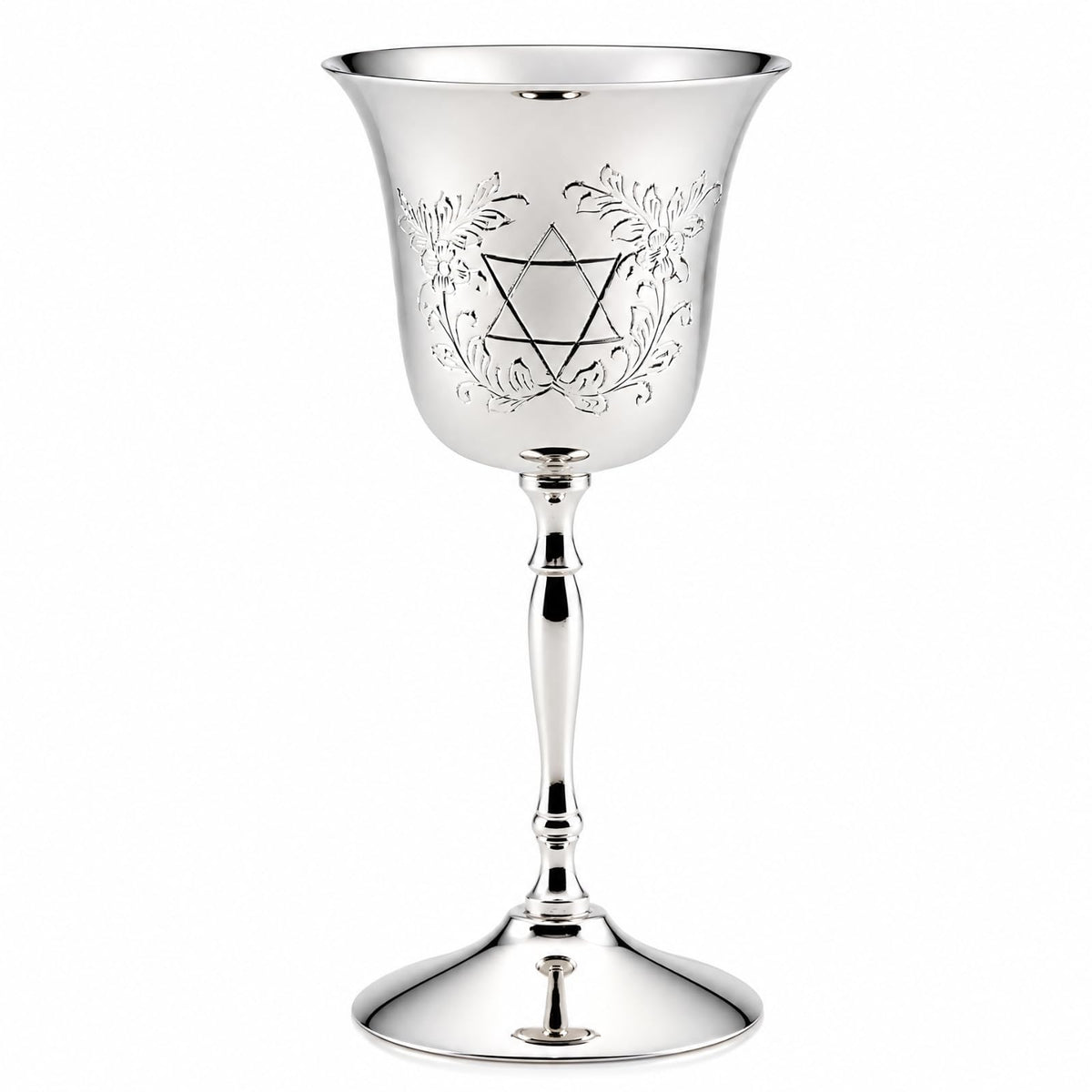 Rite Lite Tall Silvertone Kiddush Cup Passover Seder Star of David Floral Crest Premium Shabbat & Havdalah Goblet Jewish Hebrew Shabbos Gifts Modern Ceremonial Centerpiece Judaica Home Decor 6.25
