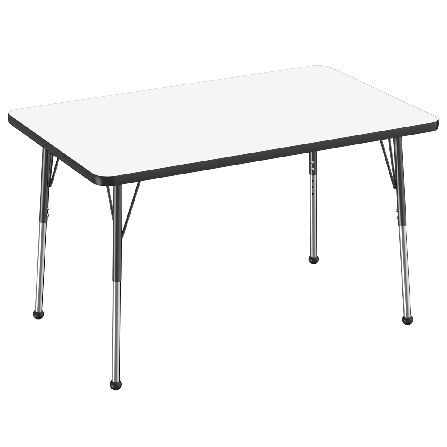 FDP Dry-Erase Rectangle Activity School and Office Table (30 x 48 inch), Standard Legs with Ball Glides Adjustable Height 19-30 inches - Whiteboard Top and Black Edge