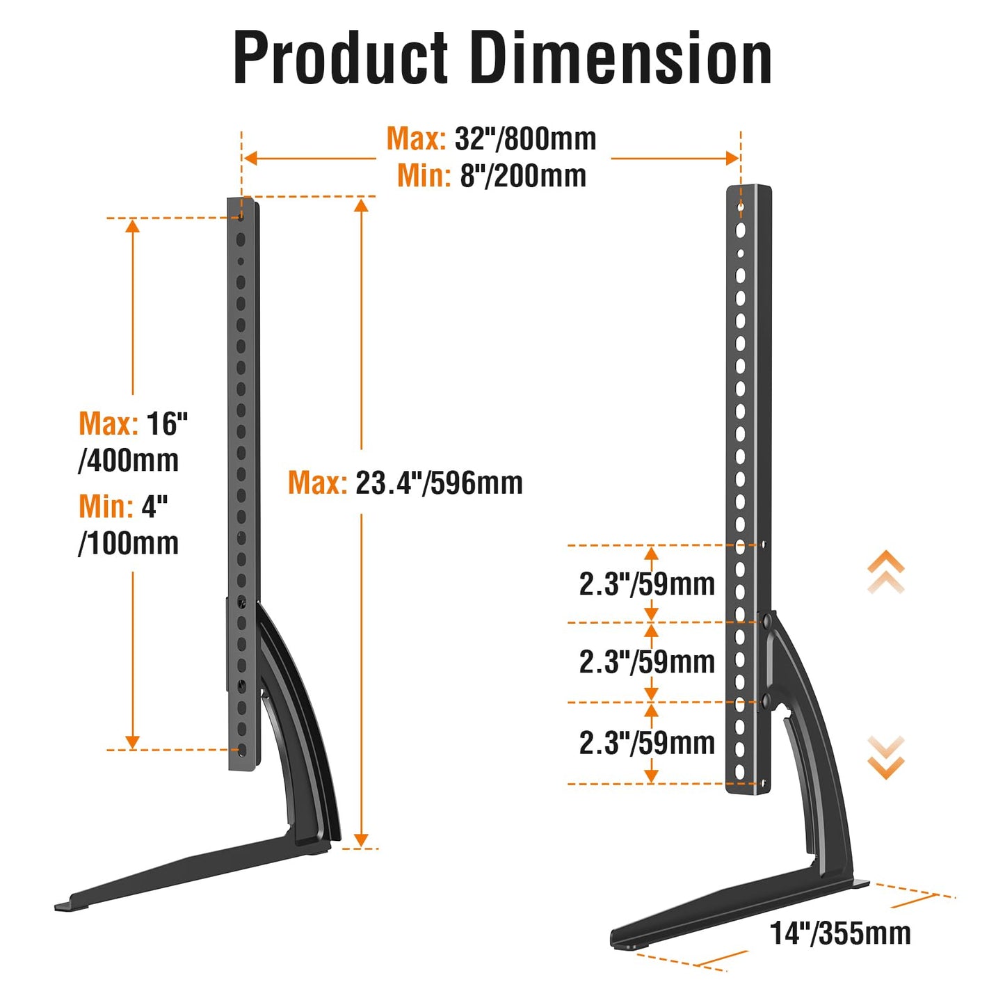 ELIVED Universal Table Top TV Stand for Most 27 to 55 inch LCD LED Plasma Flat/Curved Screen TVs, TV Base Height Adjustable Leg Stand, Replacement TV Feet Holds up to 88lbs, Max VESA 800x400mm
