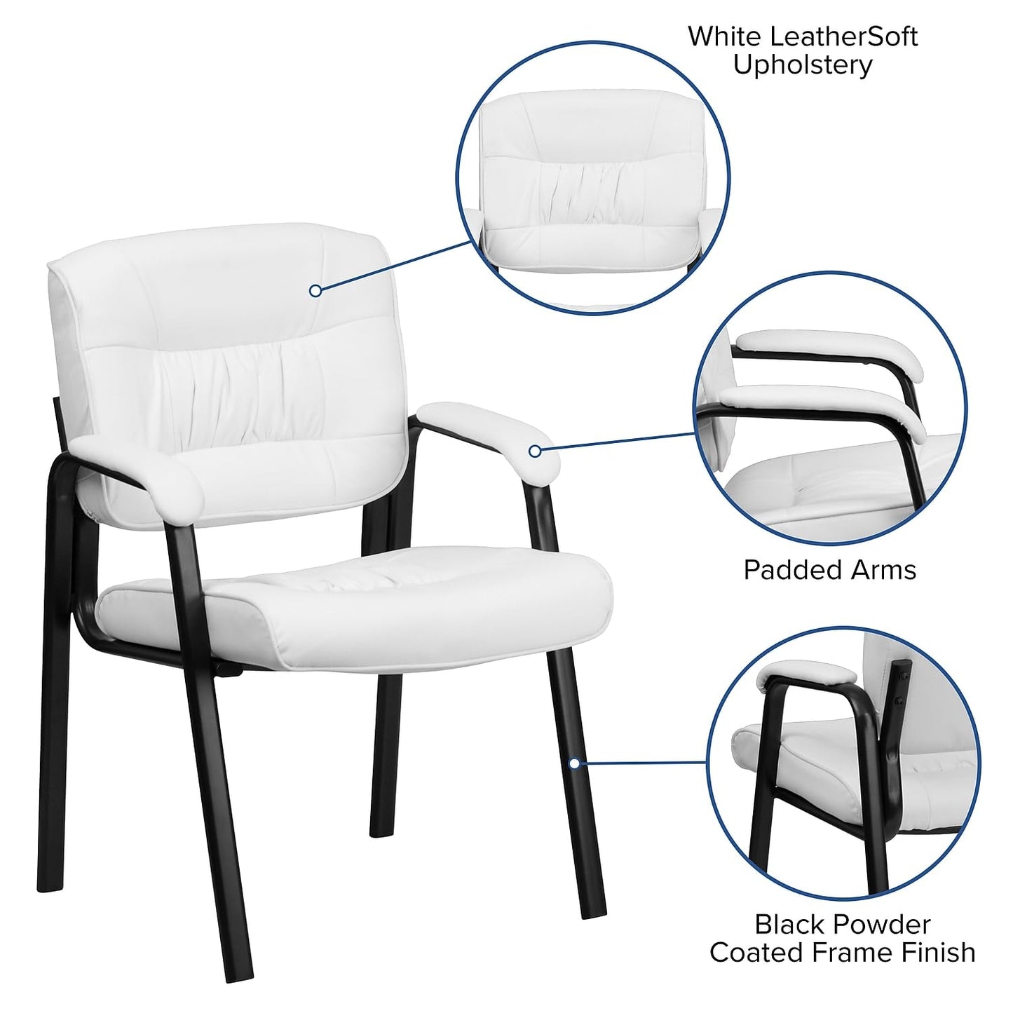 Flash Furniture Haeger White LeatherSoft Executive Side Reception Chair with Black Metal Frame