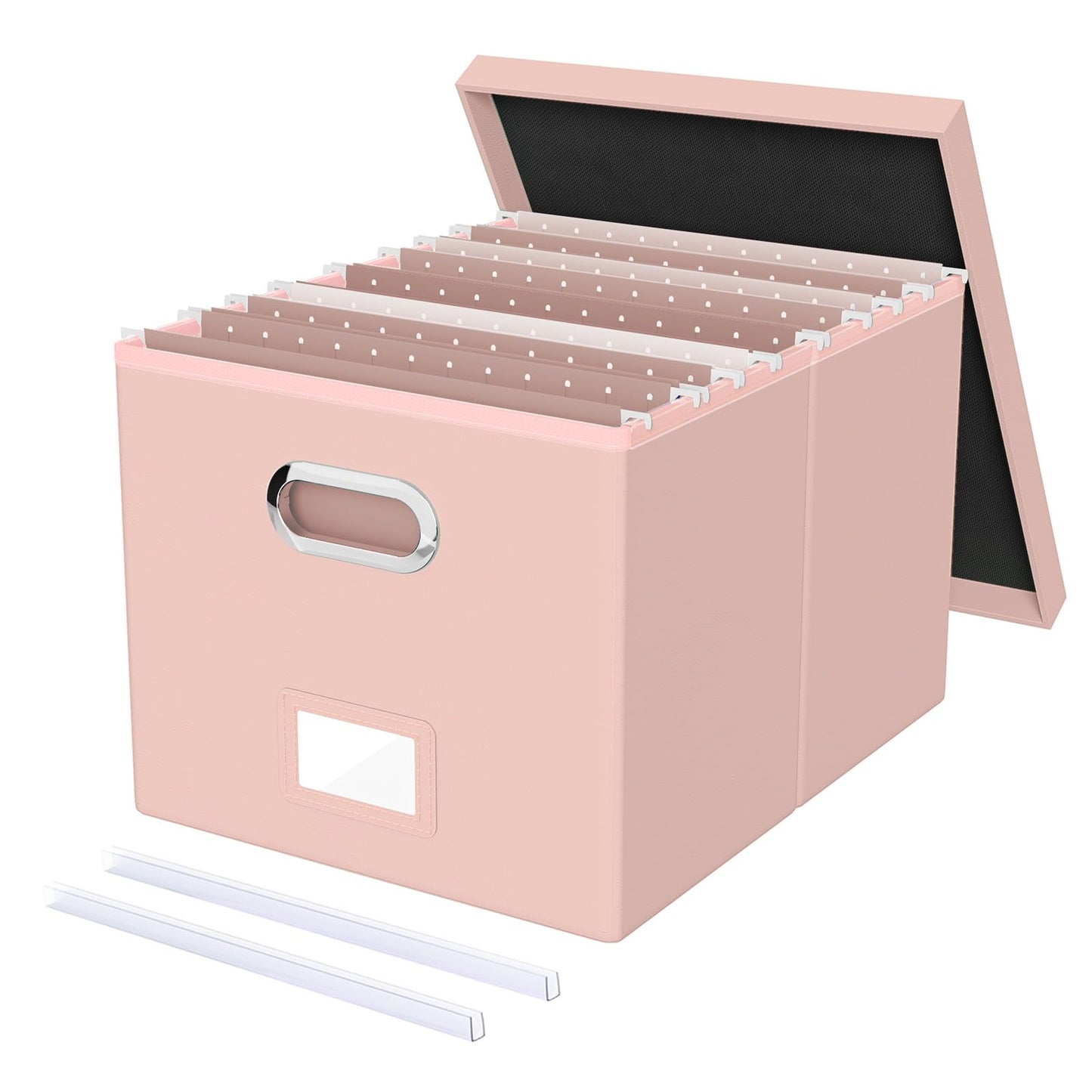Oterri File Organizer Box with Lid, Portable Hanging File Box for Letter/Legal Files, Office/Decor/Home, Cream-pink (Leather), 1 Pack