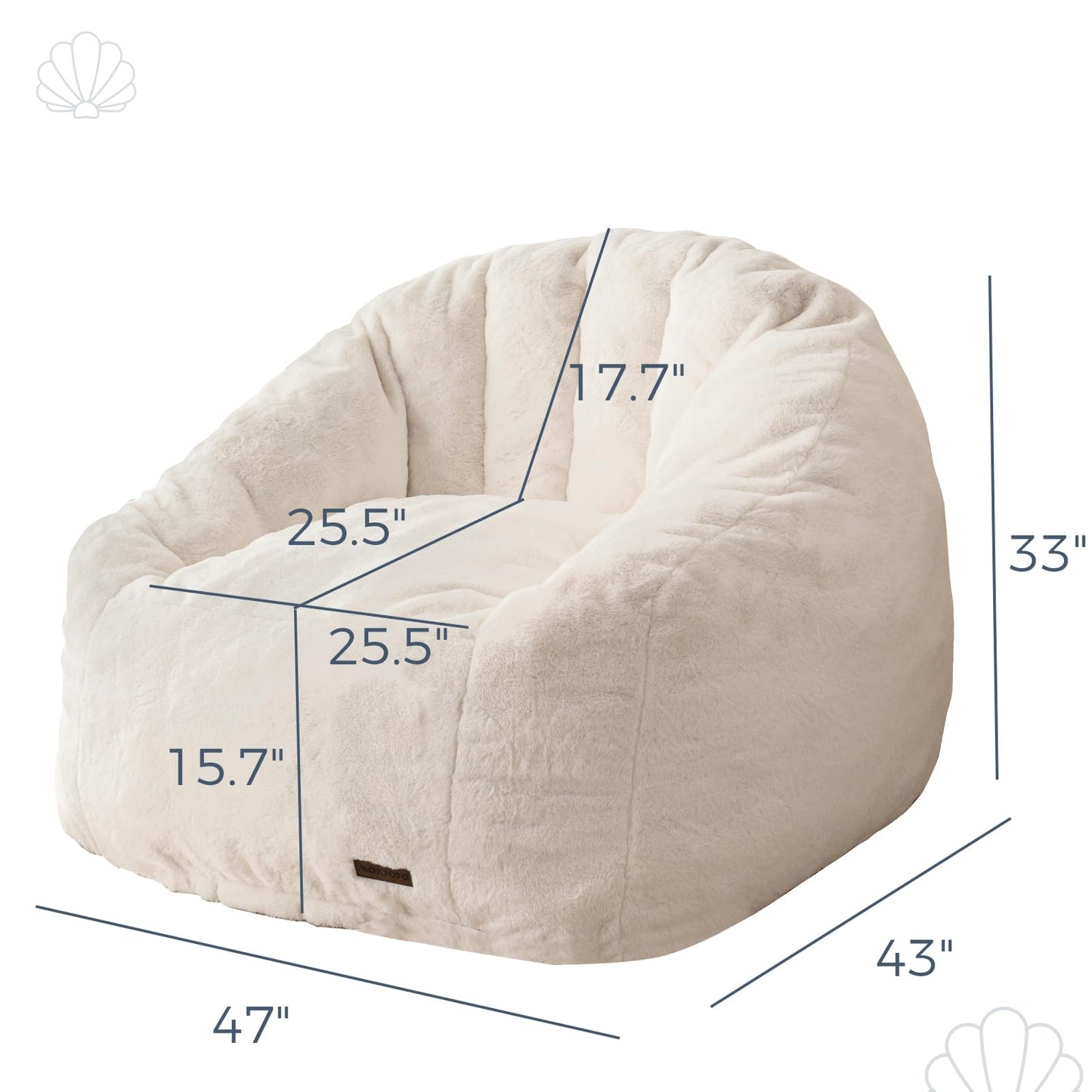 MAXYOYO Giant Bean Bag Chair, Oversized Bean Bag Couch for Adults and Kids, Faux Fur Shell-Shaped Large Chair with Filler, Stuffed Big Accent Sofa Lounge Floor Sofa for Reading, Beige, Standard