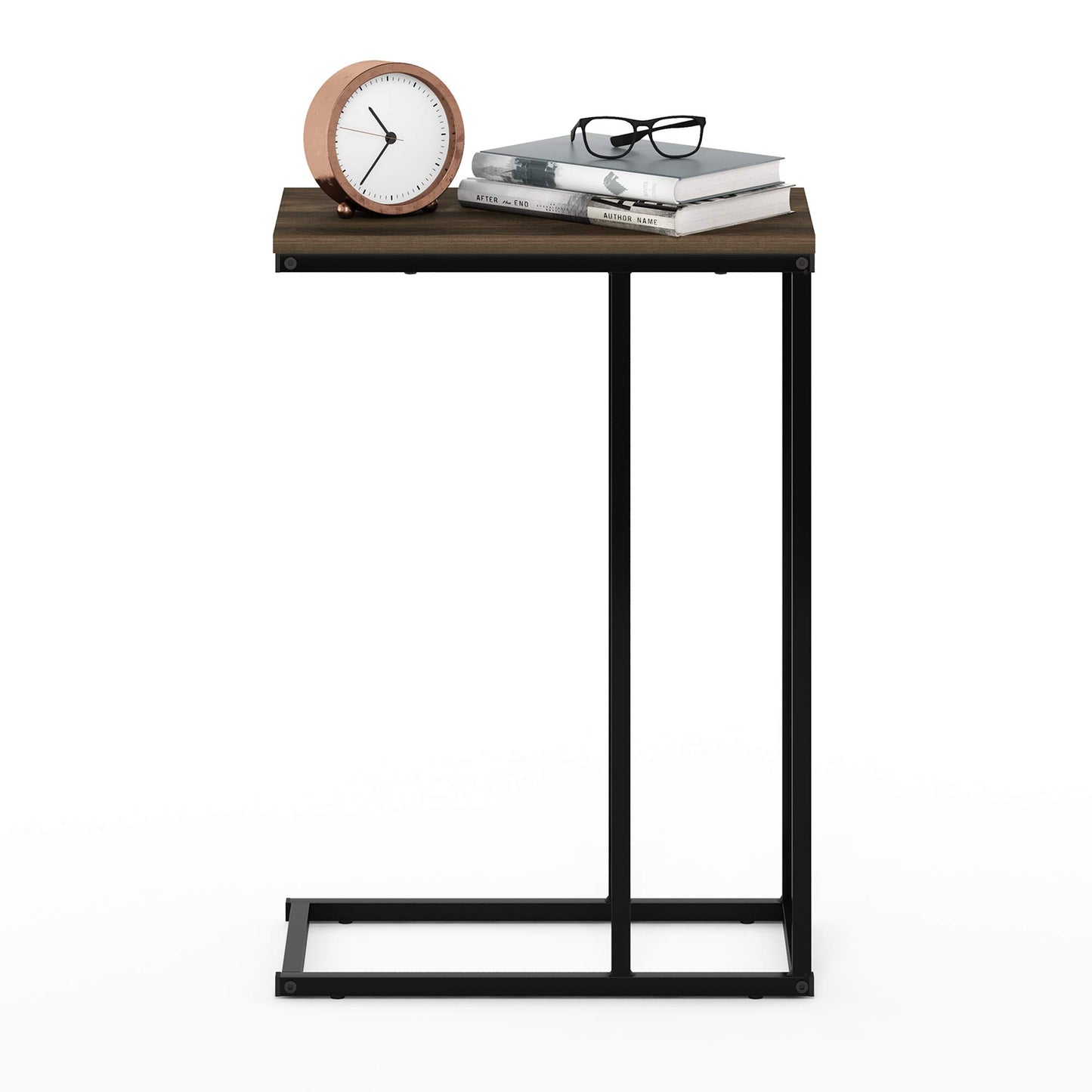 Furinno Camnus Modern Living C Shaped Sofa Side Table, 9.8 in x 17.9 in x 25 in, Columbia Walnut