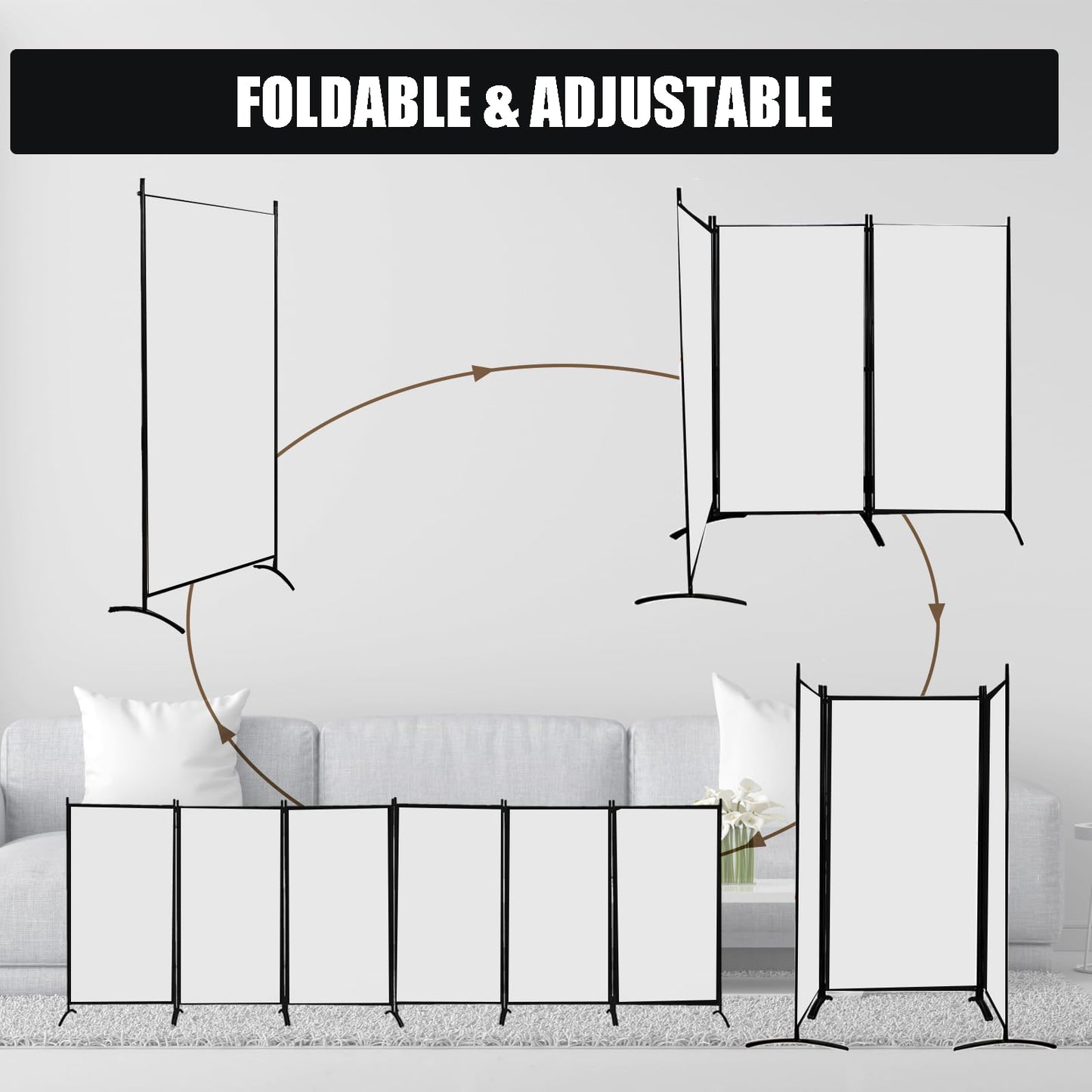 Room Divider-Folding Privacy Screens, 6 ft Partition Room Dividers Wall for Separation, Home, Office, Classroom, Studio (White, 6 Panel)