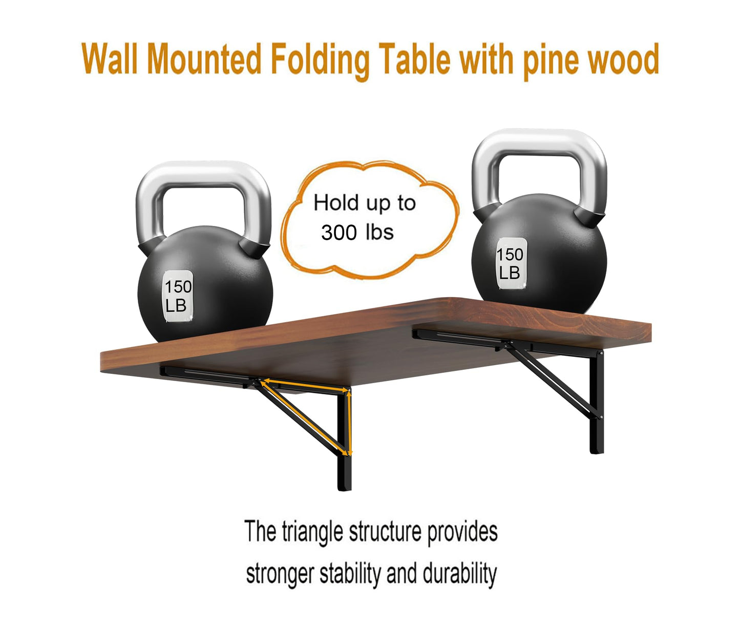 IAE Floating Wall Mounted Folding Table Desk with Pine Wood,36" x 22" Folding Workbench,Fold Down wall Mounted Foldable Table with Shelf Brackets,Laundry Folding Table for Apartment,Home,Kitchen,Teak