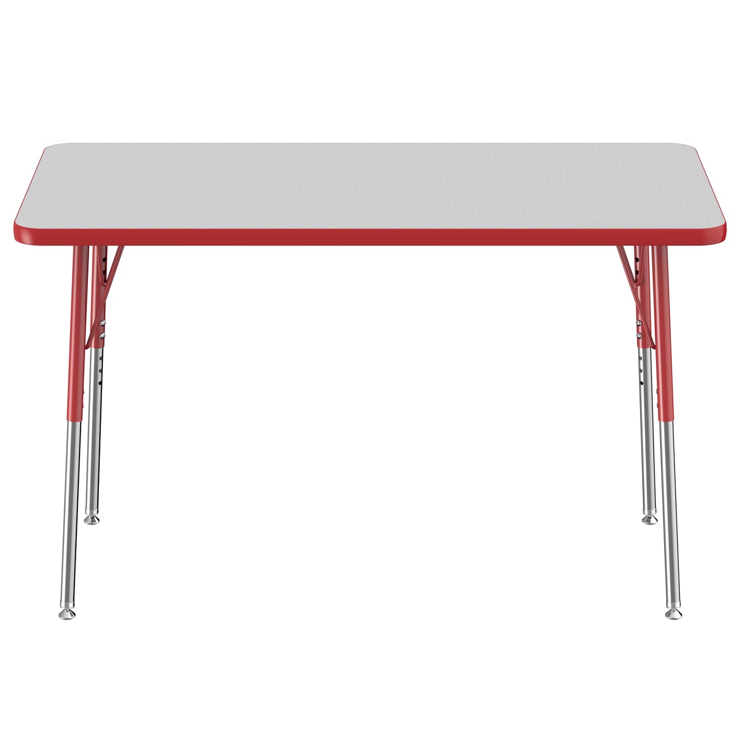 FDP Rectangle Activity School and Office Table (24 x 48 inch), Standard Legs with Swivel Glides, Adjustable Height 19-30 inches - Gray Top and Red Edge