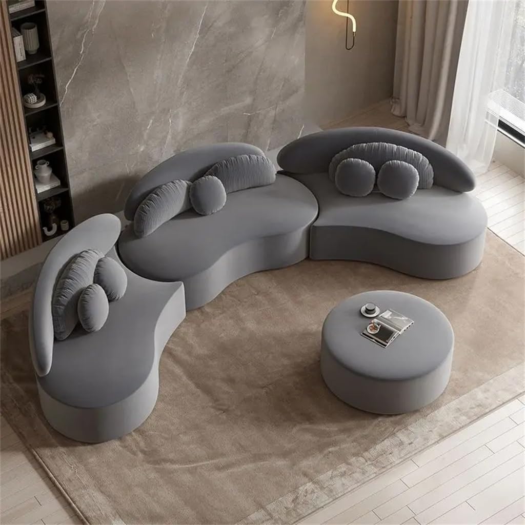 YWMLFZ Velvet Sectional Sofa Set with Ottoman 7-Seat Curved Floor in Deep Gray