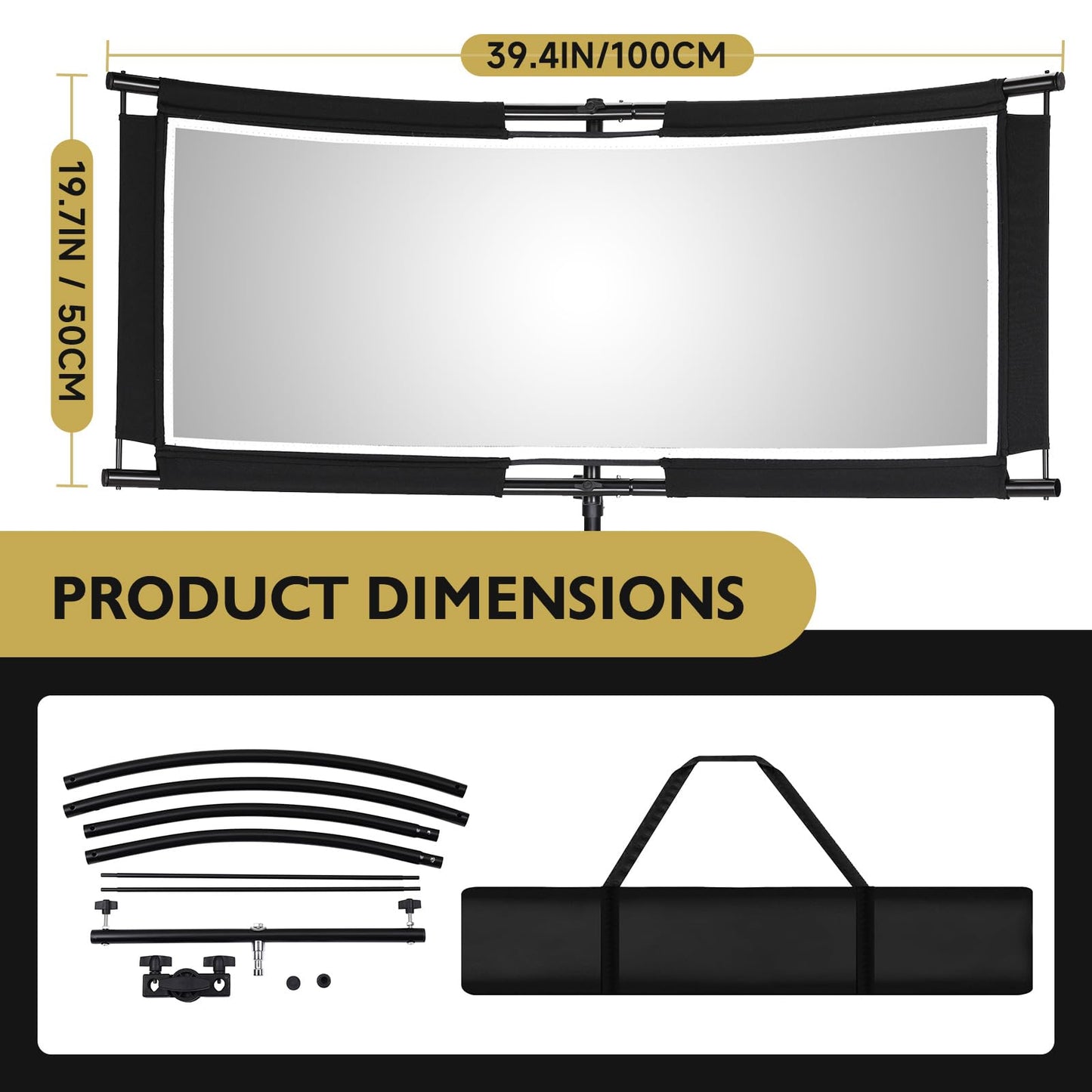 Clamshell Light Reflector/Diffuser with Carrying Case,40"X20" (4 Color in 1) Arclight Curved Eyelighter Lighting Diffuser for Photography Portrait Studio Video Shooting,Black/White/Gold/Silver