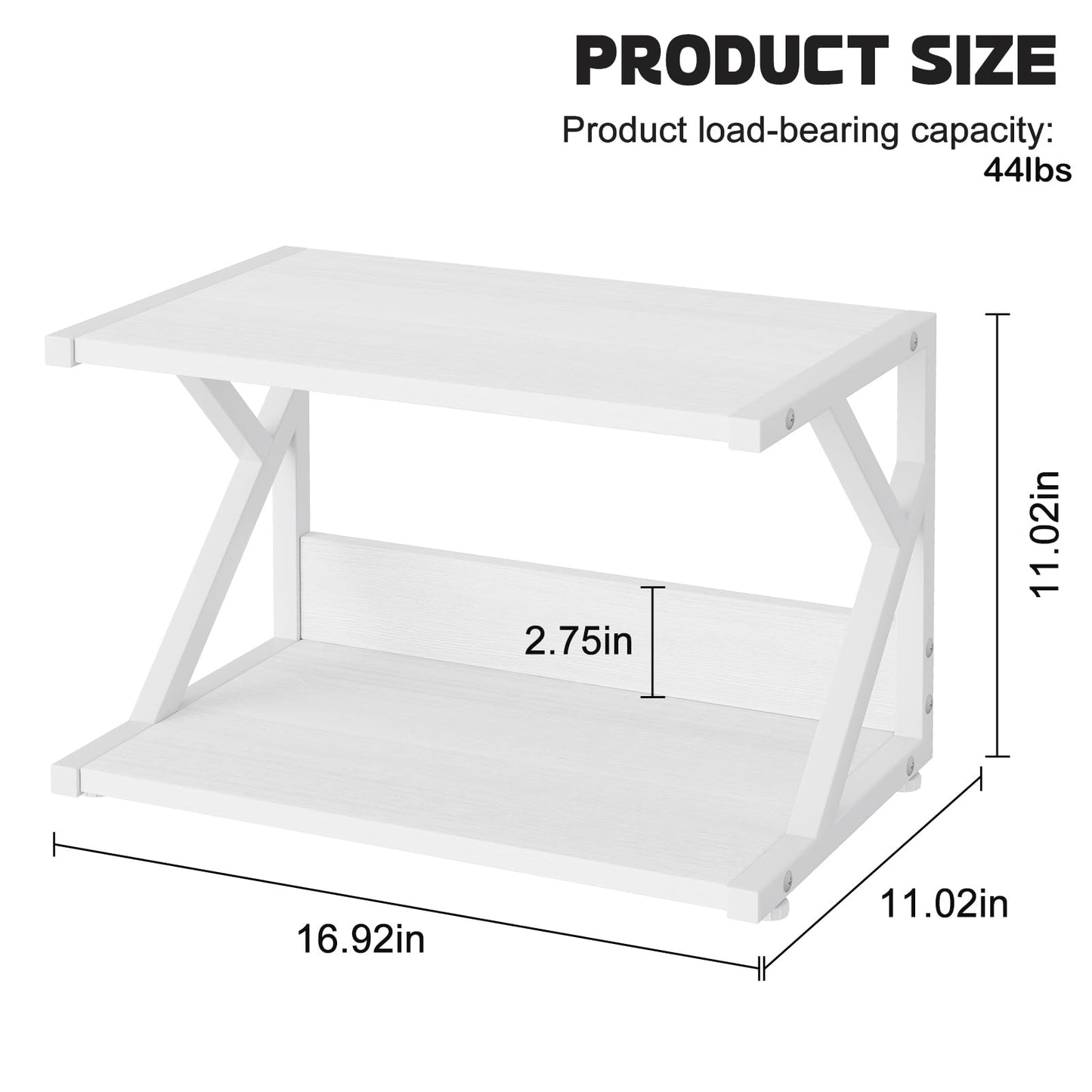 aboxoo Desktop Printer Stand with 2 Tier Wood Storage Shelves,Under Desk Printer Table,Multi-Purpose Home Office Desk Organizer for Fax Machine, Scanner (White)