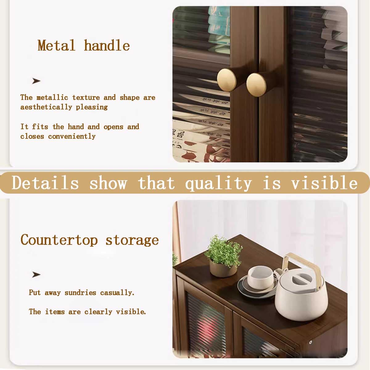 RZGZKLSH with Magnetic Door Countertop Cabinet，Storage Cabinet, Sideboard，Nanzhu Organizer for Kitchen Living Room Bedroom Bathroom Office with a drawer14.6x6.7x18.1(Brown