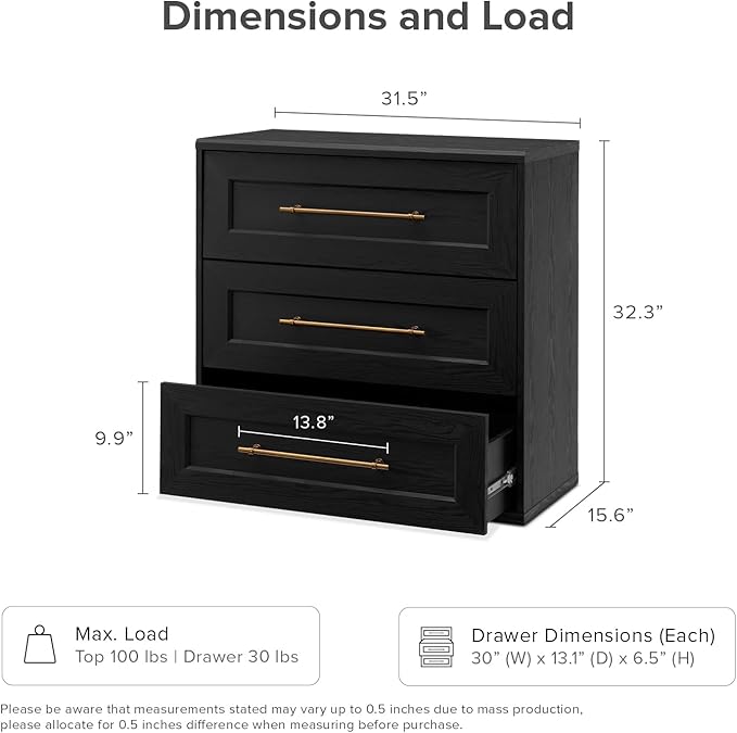 mopio Blake 3 Drawer Dresser for Bedroom, Chest of Drawers, Wood Dresser