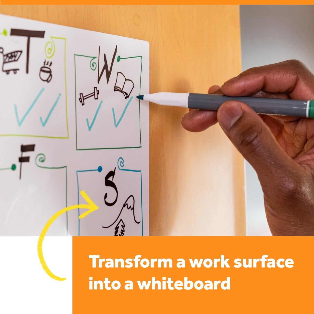Post-it Dry Erase Whiteboard Film Surface for Walls, Doors, Tables, Chalkboards and More, Removable Sticky White Board , Stain-Proof, Easy Installation, 6 x 4 ft Roll
