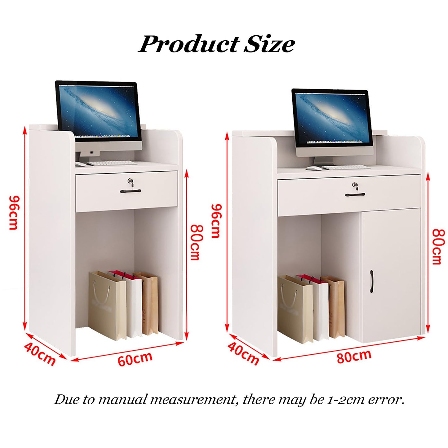 Reception Desk Counter Table - L-Shaped Cashier Front Desk, Wooden Design with Open Shelves & Drawers, Modern Retail Counter for Supermarkets, Convenience Stores & Hotels