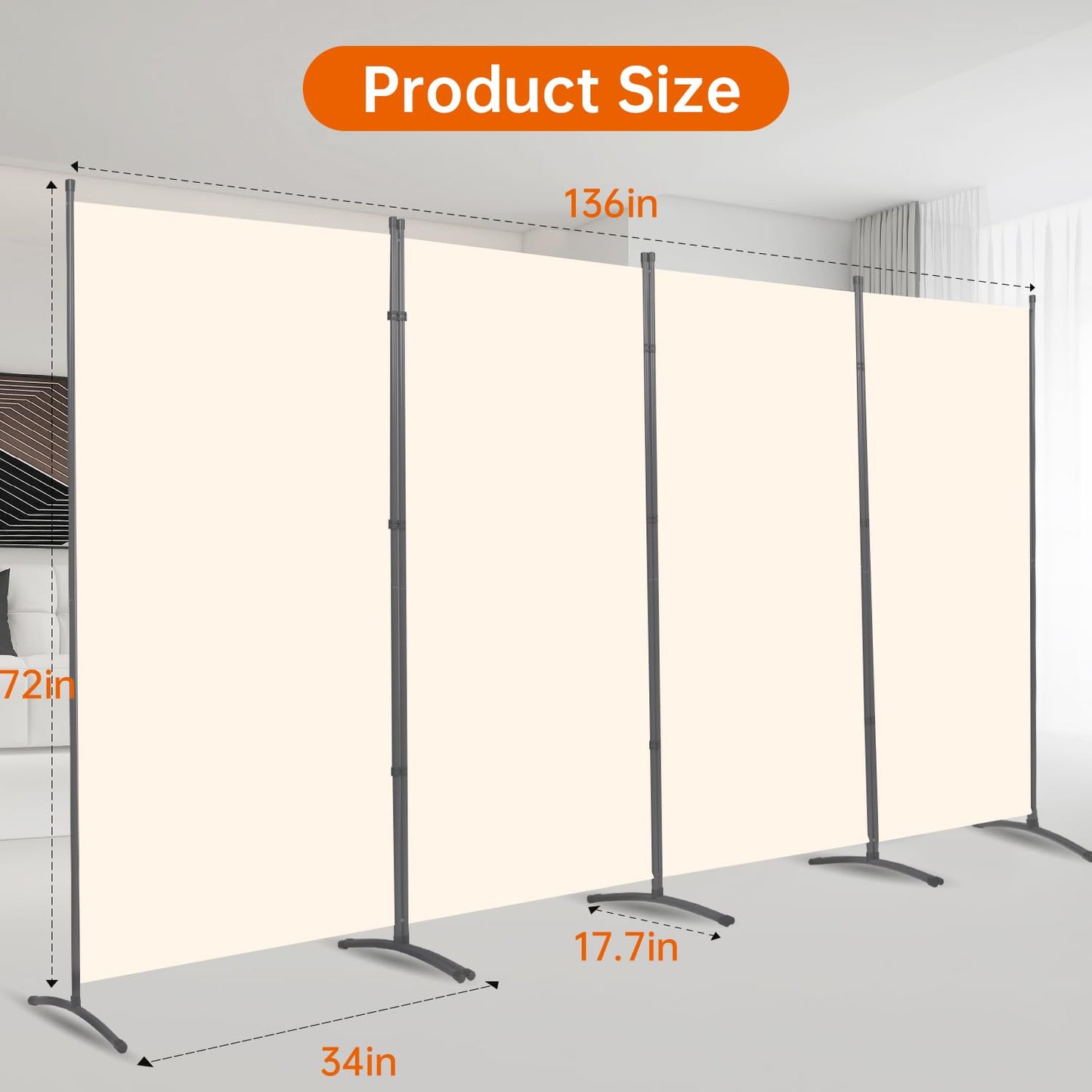 Room Divider 6FT Folding Privacy Screens, 4 Panel Partition Room Dividers w/Freestanding Design, Portable Wall Divider for Room Separtation, Fabric Screen Panel for Home Office Bedroom Dorm