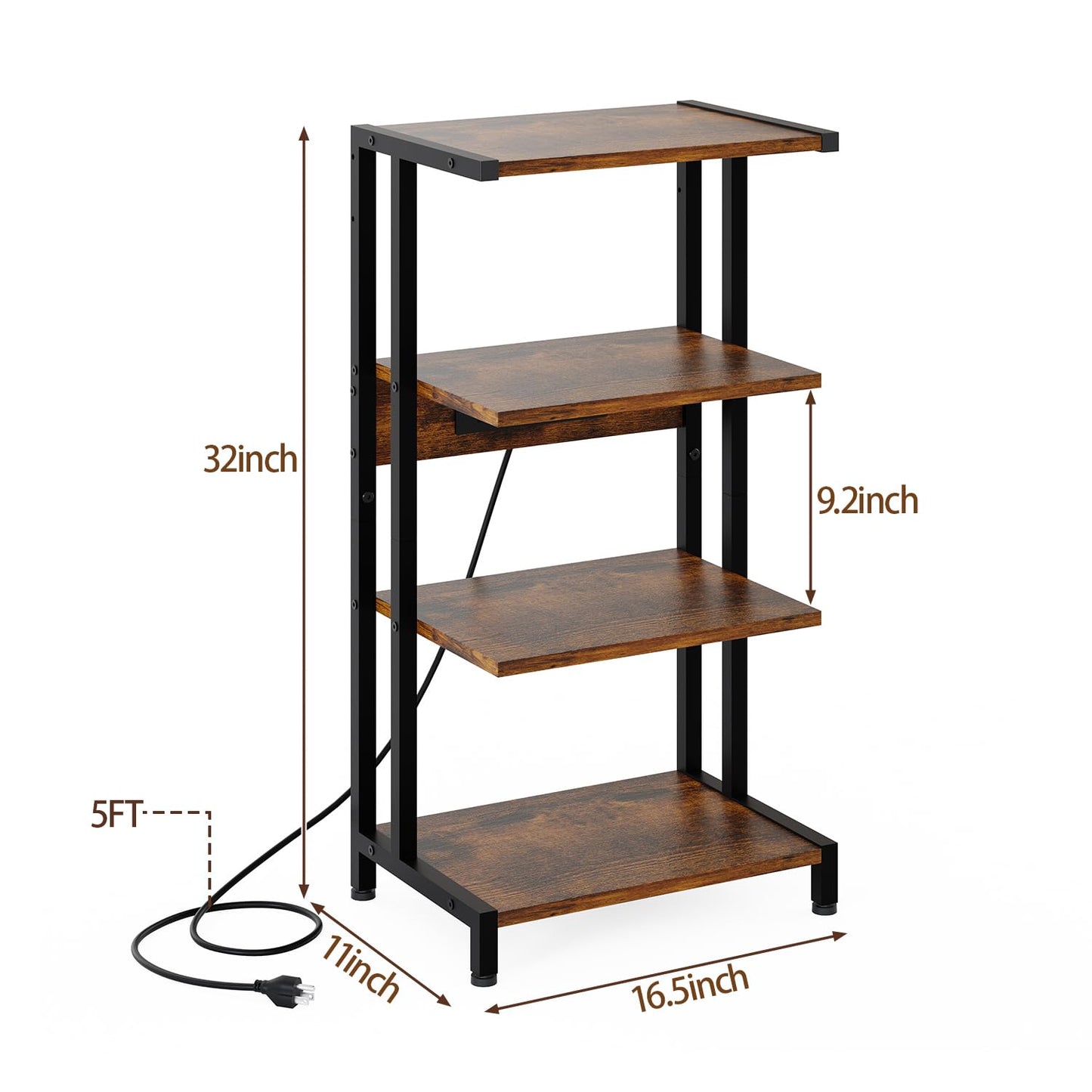 X-cosrack 16.5" Game Console Shelf, Small 4-Tier Video Gaming Consoles Stand with Outlet, Narrow Stereo Cabinet AV Media Stand, Corner Audio Rack for PS5,Xbox,Game Console,TV Box,WiFi Router