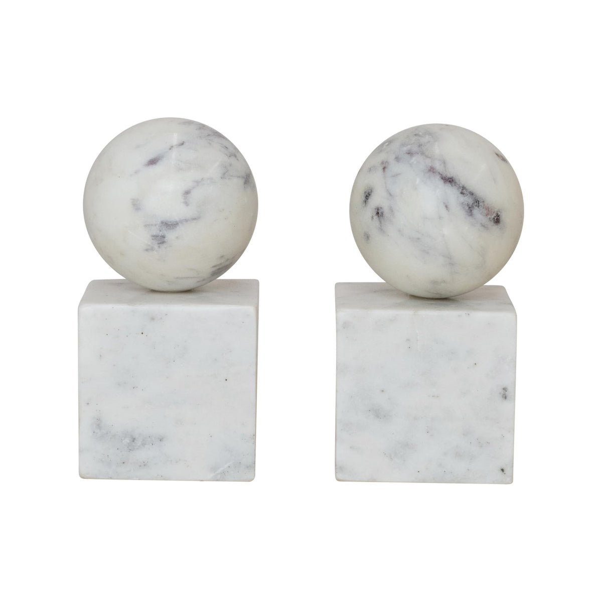 Creative Co-Op 2-Piece Marble Geometric Bookends, White