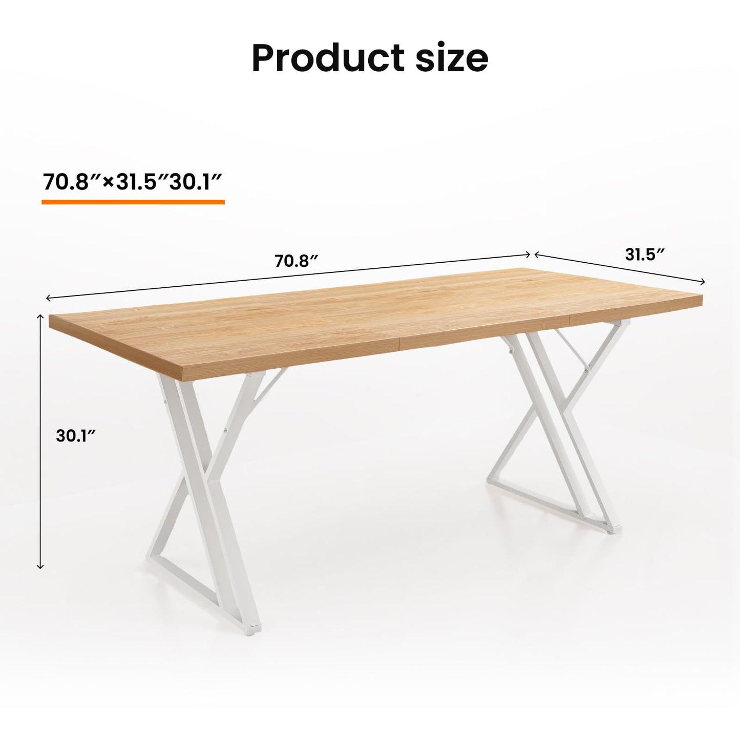 Younhomedge 70.9Inch Office Desk, Executive Office Desk，Modern Industrial Style, Z-Shaped Table Legs, Country Black Wood Grain Top, for Home Office, Study, Conference (Natural)