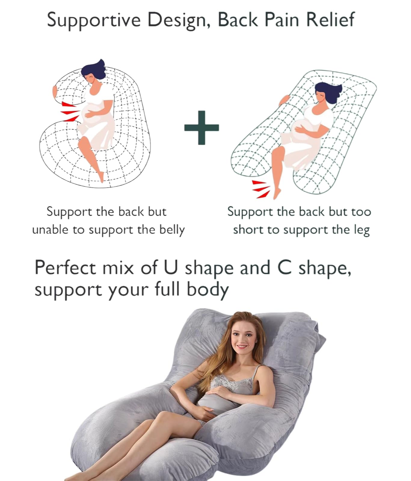 BATTOP Pregnancy Pillow for Sleeping,Full Body Maternity Pillow with Removable Washable Cover,Support for Back,Hips,Legs,Belly for Pregnant Women