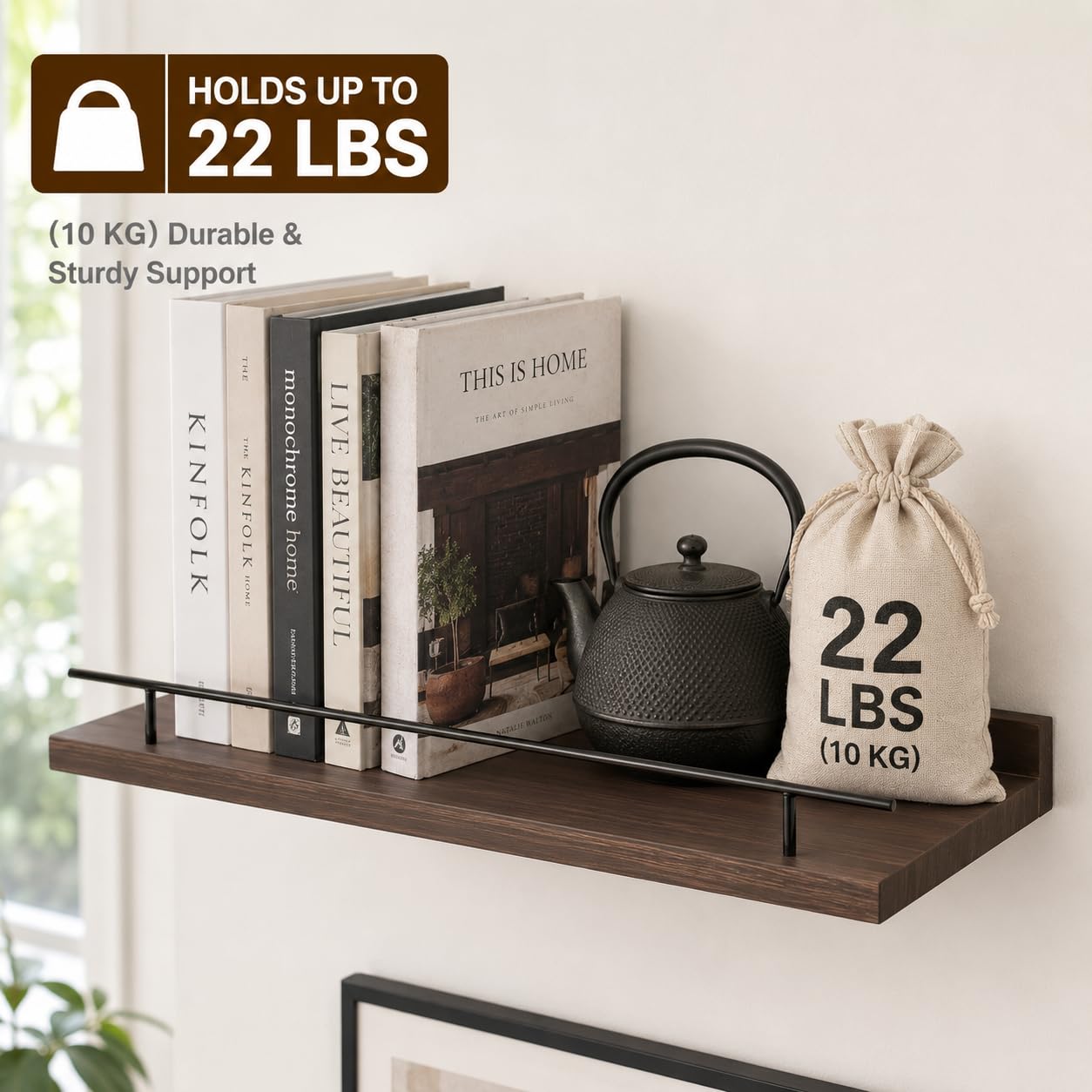 LRDZSWY 3-Tier Floating Shelves Wall Mounted, Rustic Wood Bathroom Shelves with Metal Guardrail, Heavy Duty Wall Storage Display Rack for Bedroom, Living Room, Kitchen and Office