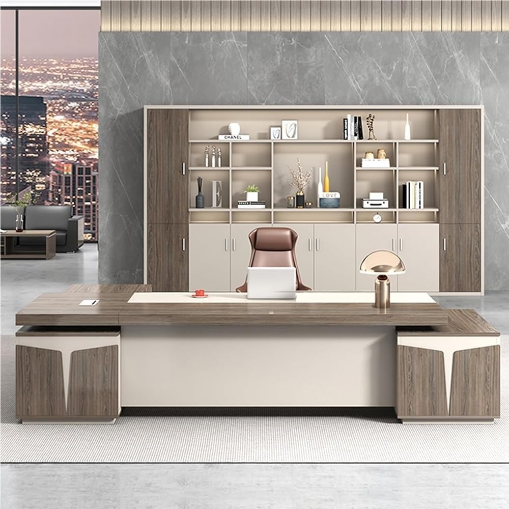 Modern L Shaped Executive Computer Desk Office Table with Storage Cabinet Drawers Workstation Business Furniture for Home Office CEO Boss Manager(2600mm)