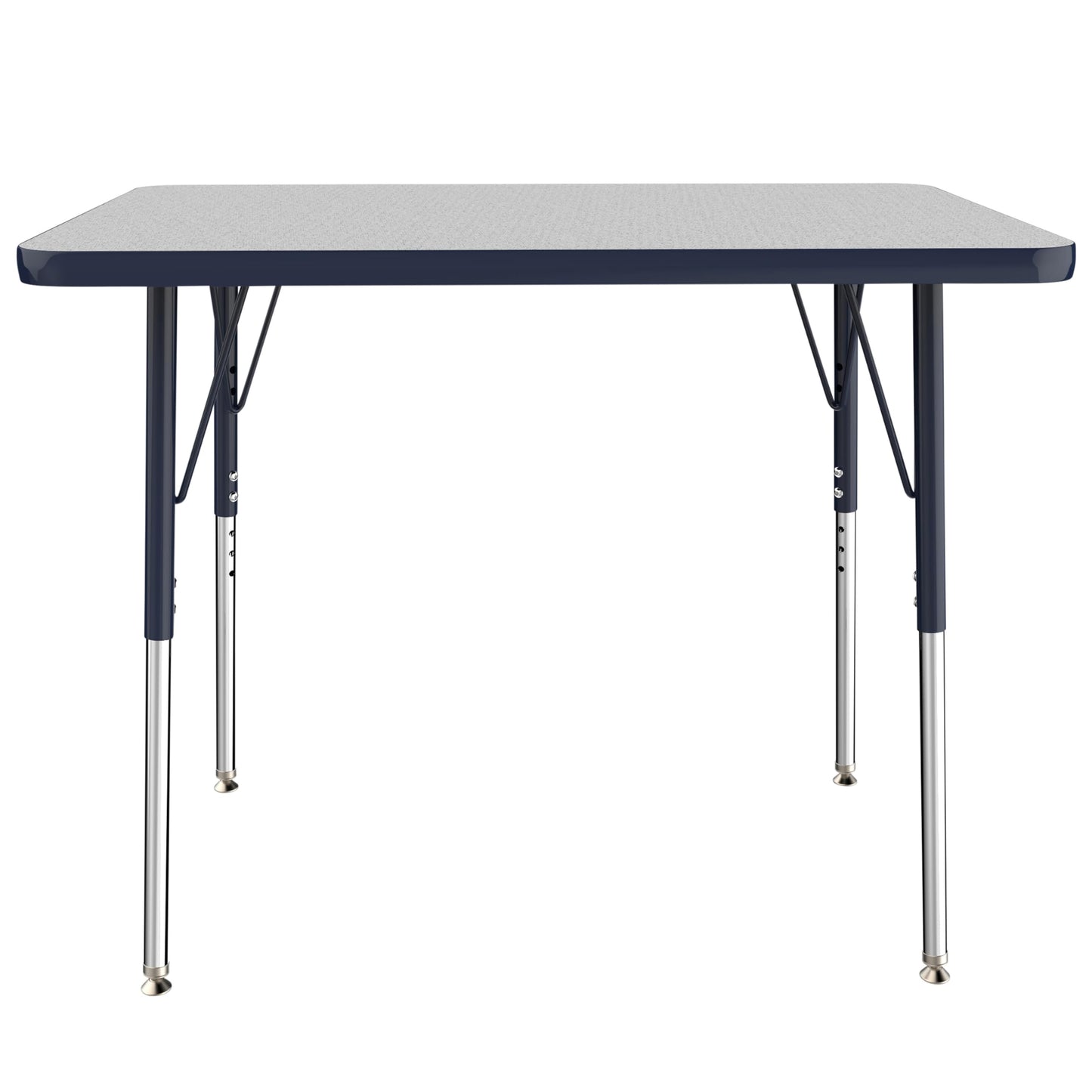FDP Rectangle Activity School and Office Table (24 x 36 inch), Standard Legs with Swivel Glides, Adjustable Height 19-30 inches Quick Ship Single Box - Gray Top and Navy Edge