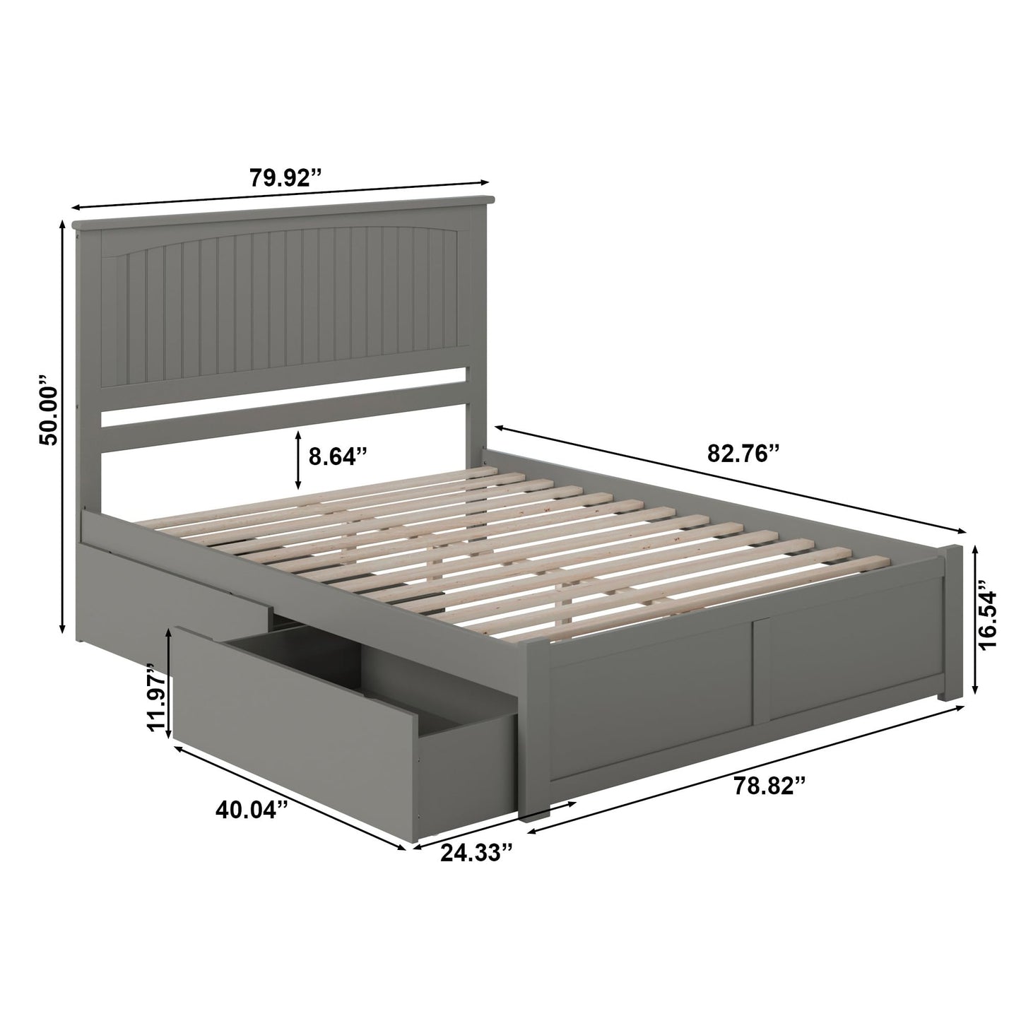 AFI, Nantucket King Platform Bed with Footboard & Storage Drawers, Grey