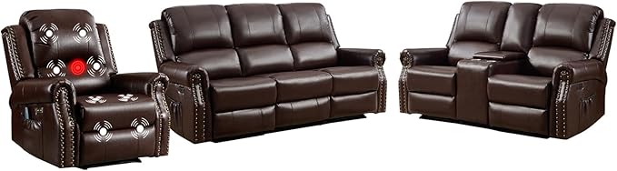 EBELLO Faux Leather Power Recliner Sofa Furniture Set, Included Electric