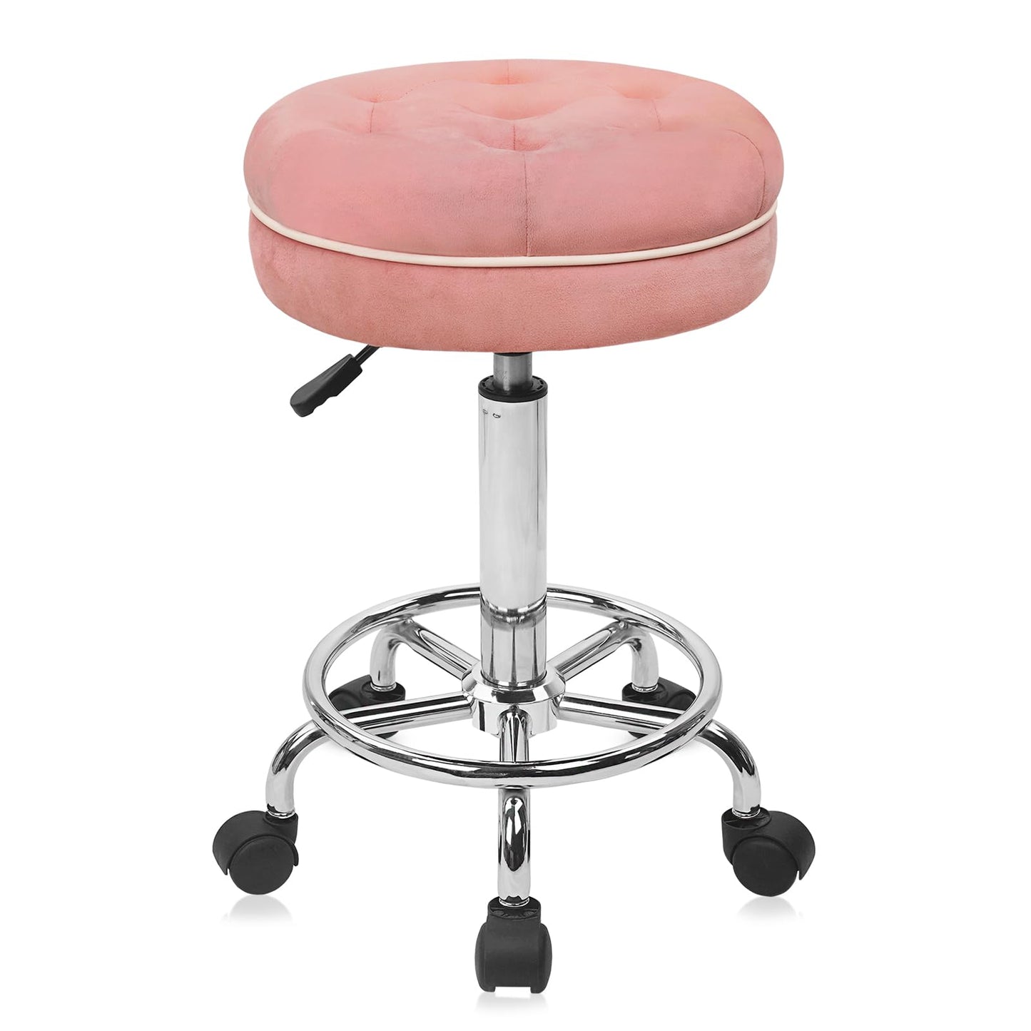 KLASIKA Velet Rolling Bar Stool with Wheels, Tall Drafting Stool with Adjustable Height and Footrest, Multi-Purpose Office Desk Chair for Home Kitchen Shop Work, Pink (1PK)