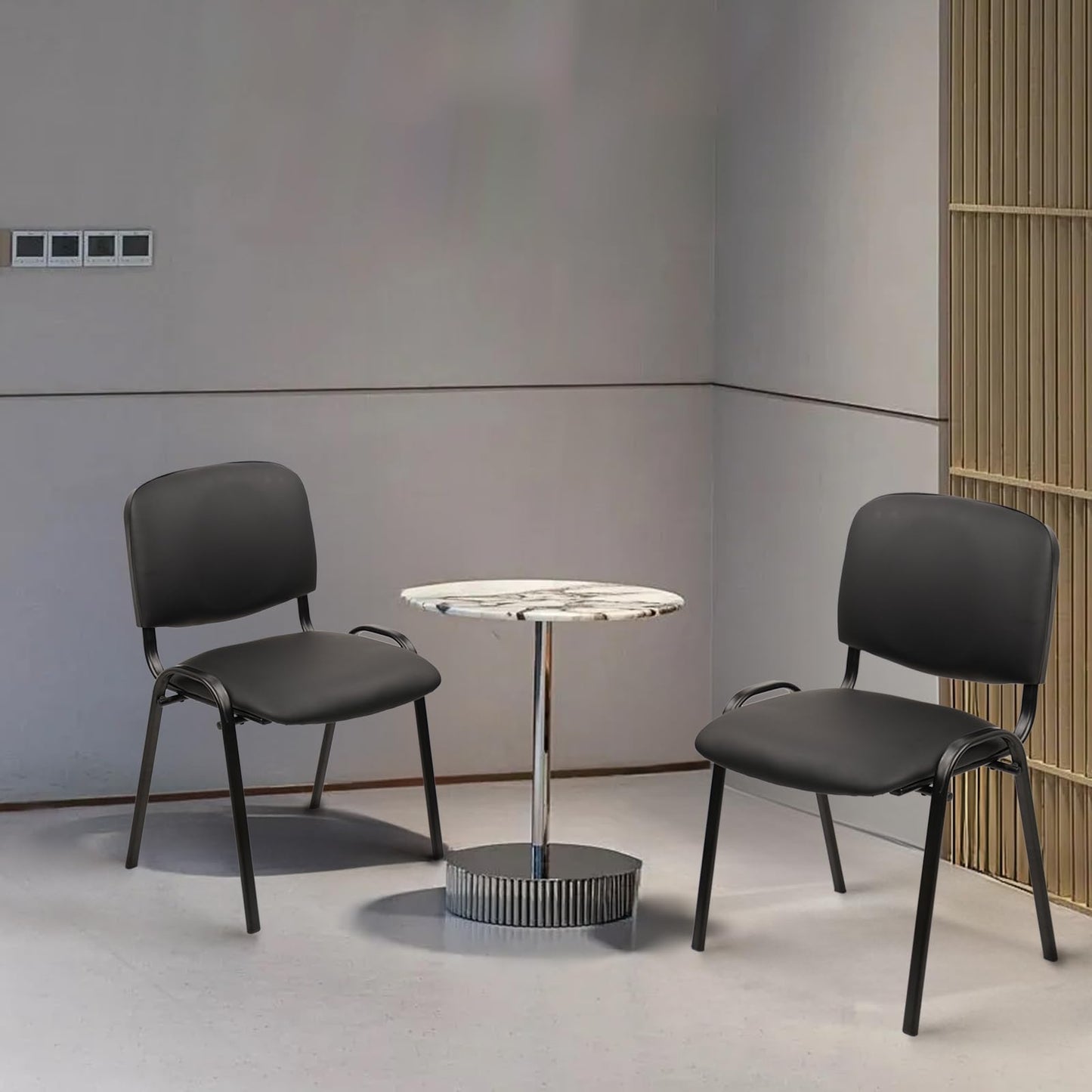 CLATINA Stacking Waiting Room Chairs, PU Leather Armless Office Guest Chair with Metal Frames, Stackable Conference Room Chairs No Wheels for Reception Lobby Side Training School, Black Set of 5