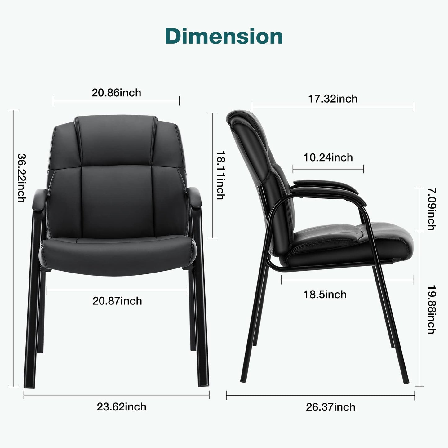 Office Chair - Guest Reception Chair Set of 2, Desk Chair No Wheels PU Leather Meeting and Waiting Room Accent Chairs Executive Chair with Lumbar Support and Padded Armrest, Black