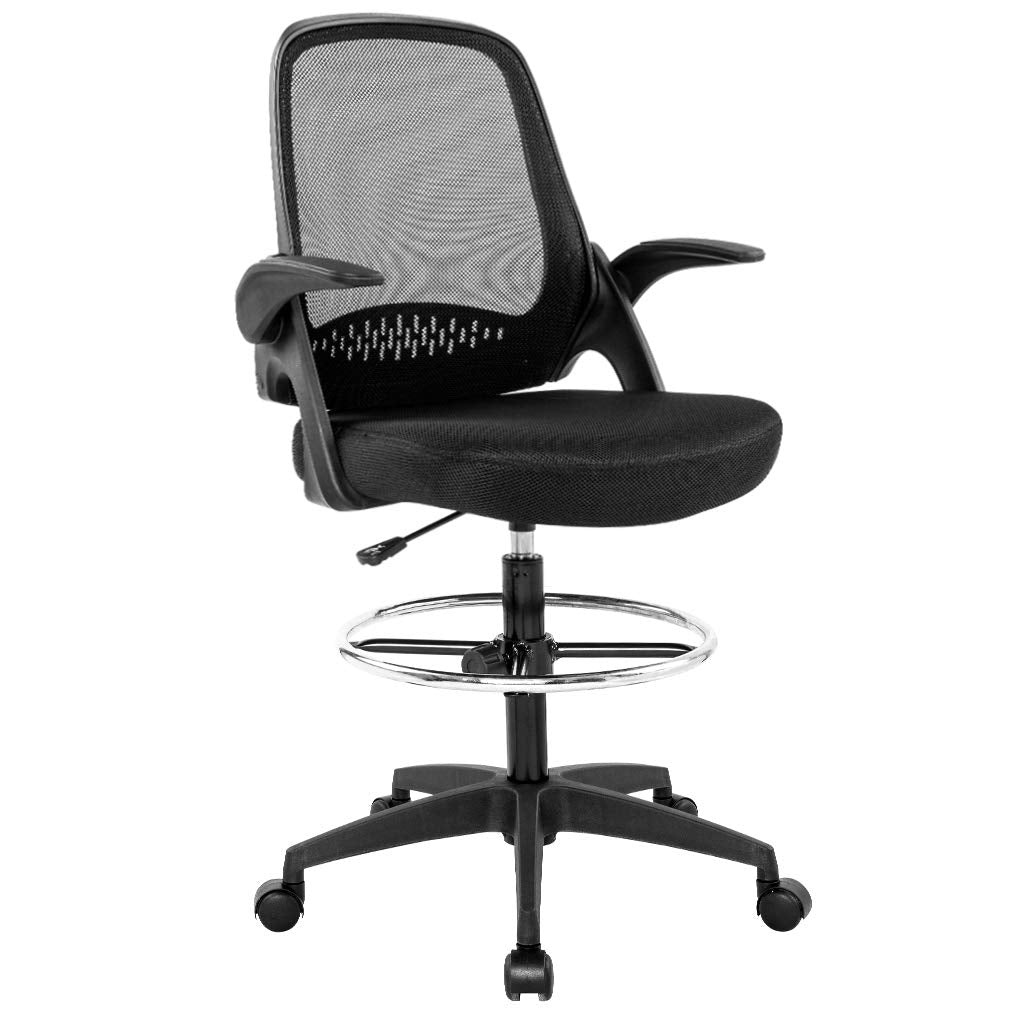 BestOffice Drafting Chair Tall Office Chair Standing Desk Chair Mesh Computer Chair Adjustable Height with Lumbar Support Flip Up Arms Swivel Rolling Executive Chair,Black