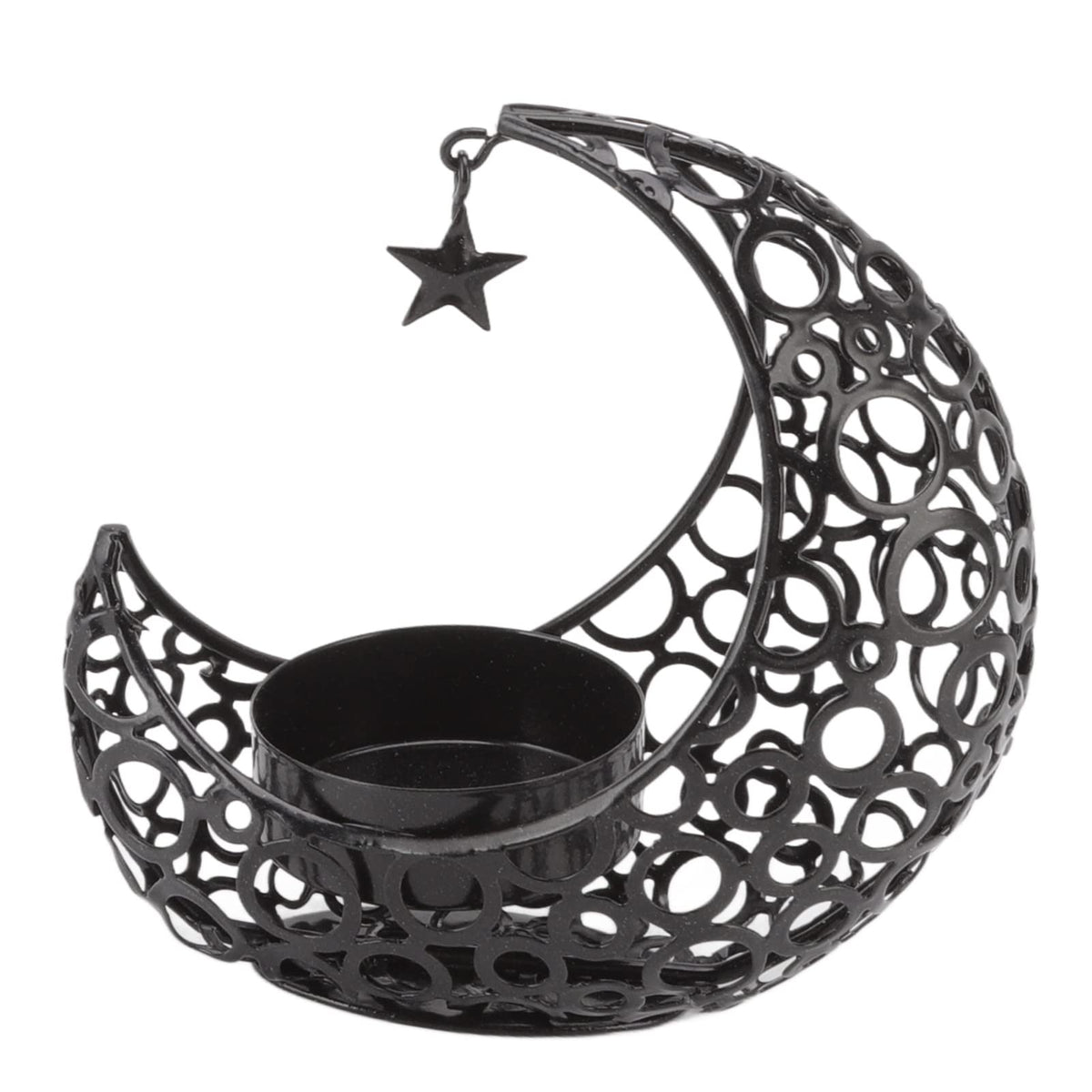 BSTiltion Moon Candlestick Holder Iron Hollowed Candle Holder with Elegant Design for Home Decor Wedding Christmas Decoration (Black)