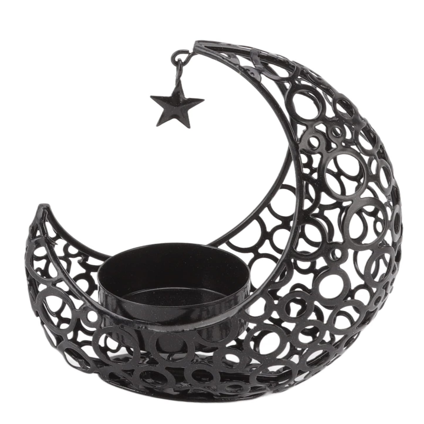 Candle Holder, Moon Candle Holder, Hollowed Iron Candle Holder, Ornament Weddings, Christmas Decoration, Dining Table, Coffee Table (Black)