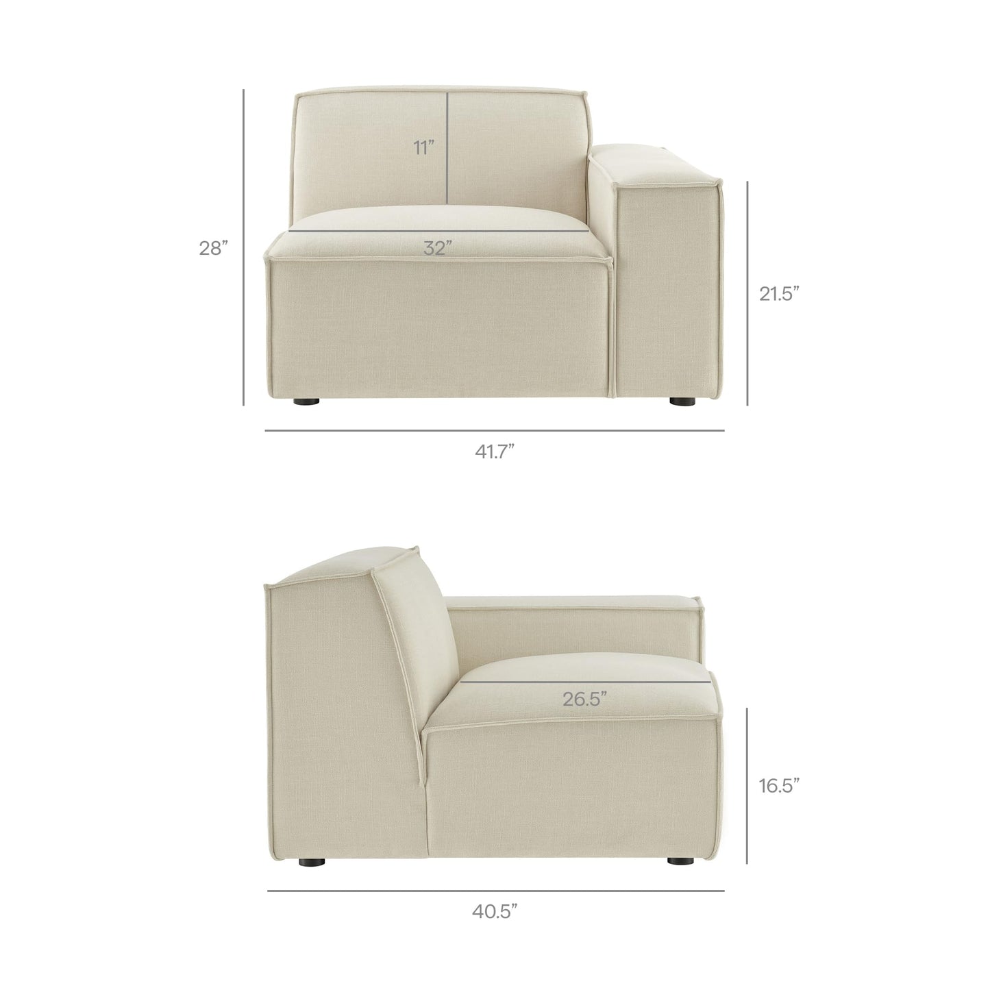 Modway Restore Performance Fabric Upholstered 4-Piece Modular Sofa Set with Ottoman in Ecru - Low Profile Sectional Sofa with Coil Seat Support and French Piping