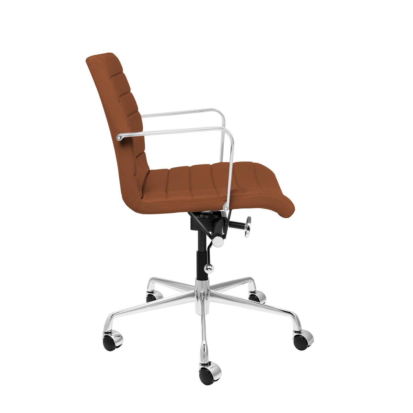 Laura Davidson Furniture SOHO II Ribbed Office Chair - Mid Back Desk Chair, Ergonomically Designed with Arm Rest & Swivel, Made of Faux Leather, Brown, Computer Chair