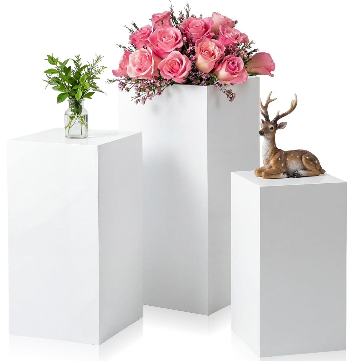 Zonon 3 Pcs Square Pedestal Stands for Party, Metal Display Stands Pillars for Wedding Bridal Ceremony Baby Shower Birthday Party Decorations, 29.5*13.4''(L), 23.6*11.8''(M), 19.7*10.2''(S)(White)