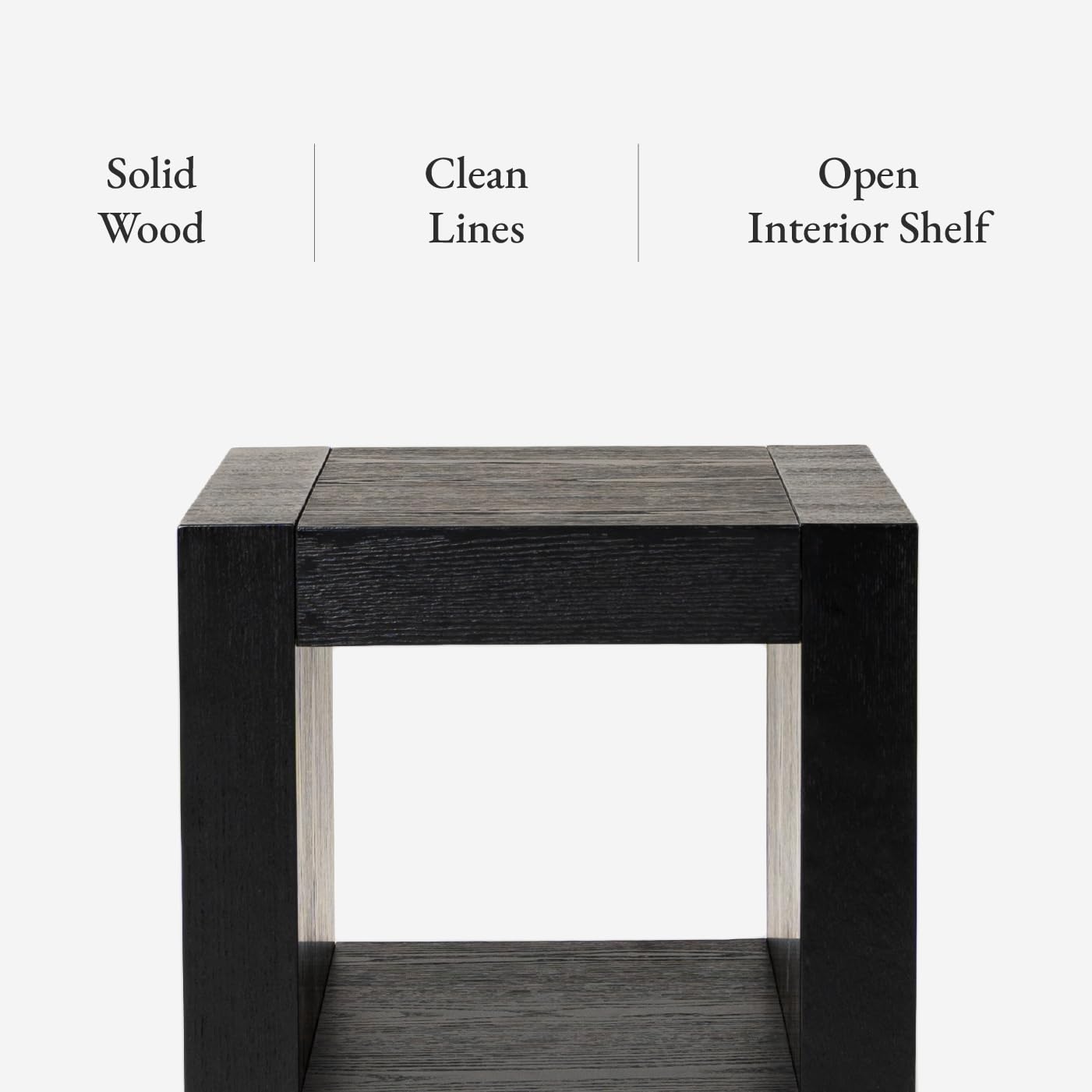 Maven Lane Artemis Side Table – 22 Inch Square Table with Storage – Black Solid Wood – Ideal for Living Room and Bedroom