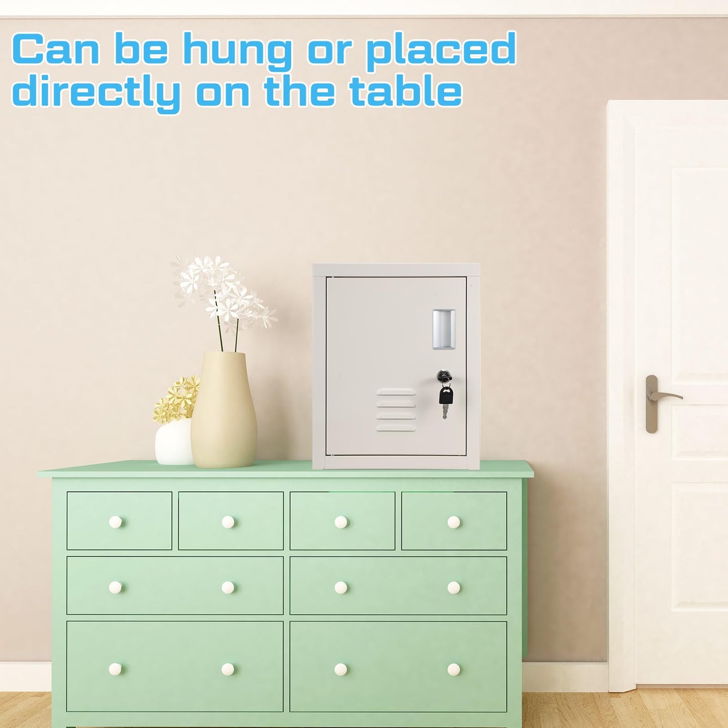 Suzile Lockable Storage Cabinet Metal Lockable Steel Storage Cabinet Organizer Lockers for Employees Vertical Metal Cabinets End Side Table Steel Bedside with Shelf(White)