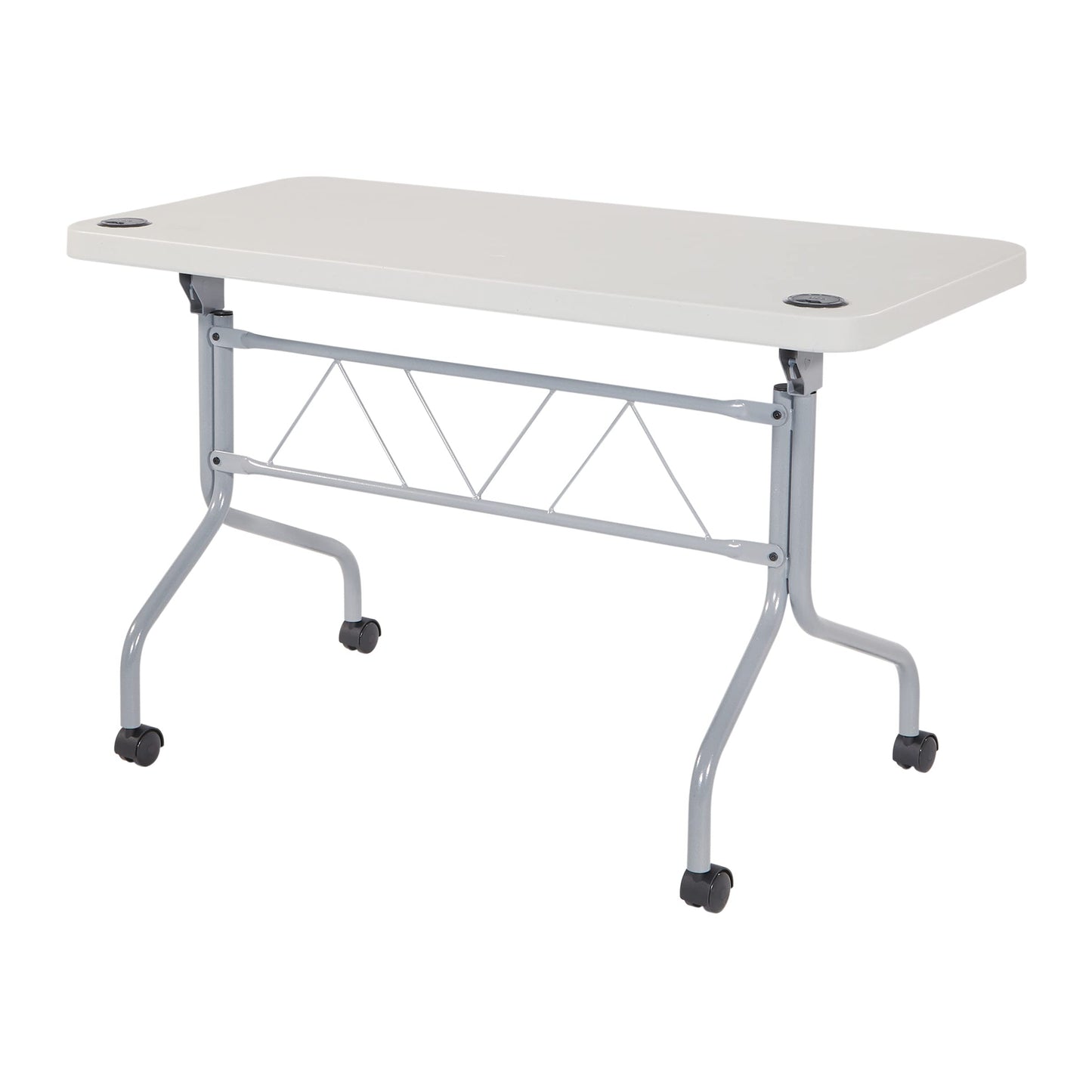 Office Star Resin Multipurpose Flip Training Table with Locking Casters for Home or Office, 4 Feet Light Gray